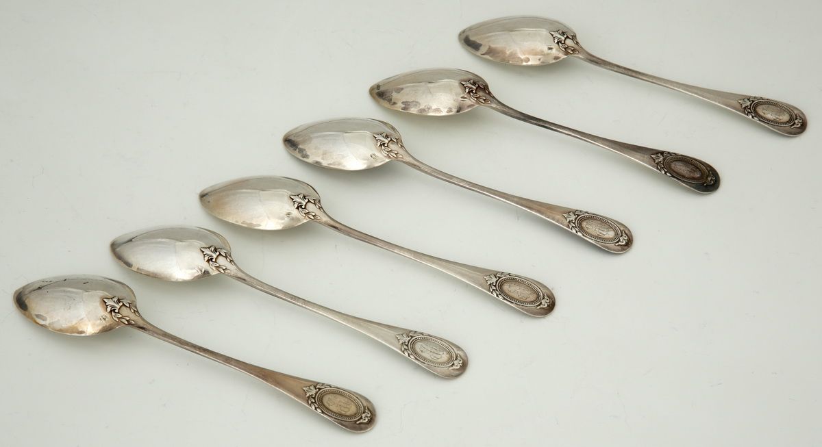 Null SUITE OF SIX CUILLERES A CAFE in Silber Minerva 950 Tausendstel Circa 1880 &hellip;