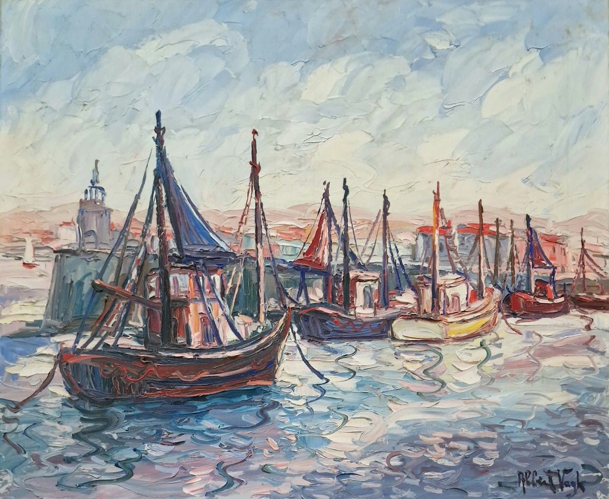 Null 阿尔伯特-瓦格-魏因曼(1931-1983)
一套三幅油彩画，包括
- 渔船和游船
右下方有签名，背面有会签和标题
46 x 55厘米
- 涨潮时的船&hellip;