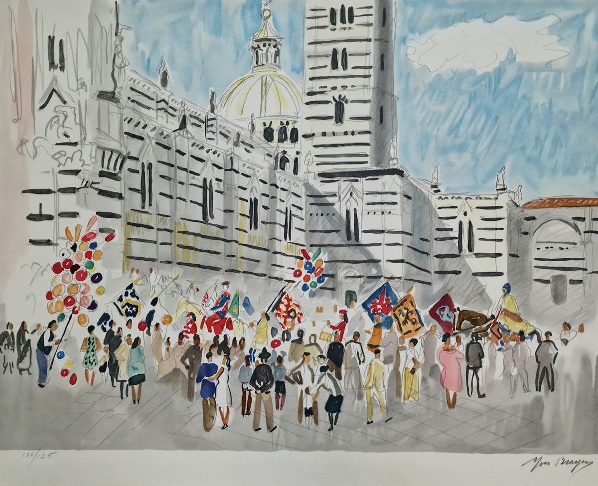Null Yves BRAYER (1907-1990)
Suite of two LITHOGRAPHS including
- Crowd in front&hellip;