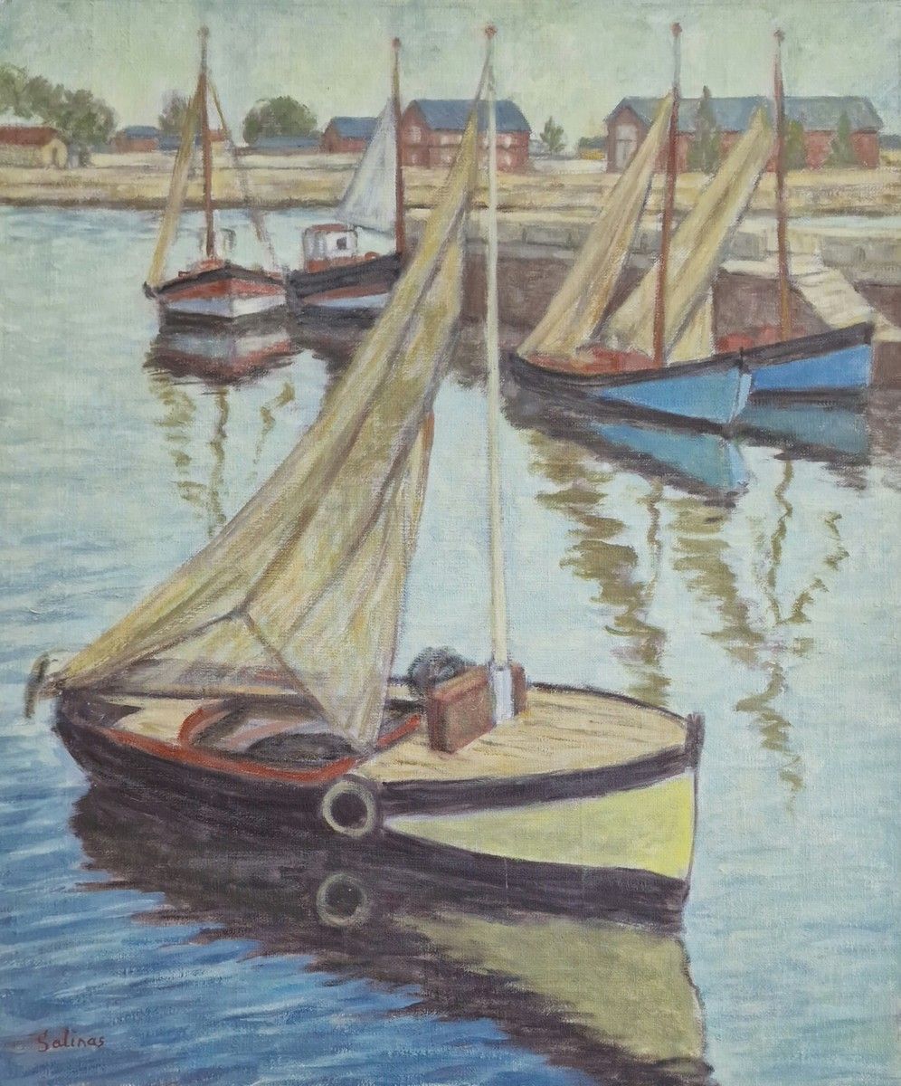 Null 马塞尔-查尔斯-萨里纳斯(1913-2010)
一套三幅油彩画，未装在画框上，包括
- 黄昏中的三艘渔船
左下角有签名，背面有会签、标题和日期，198&hellip;