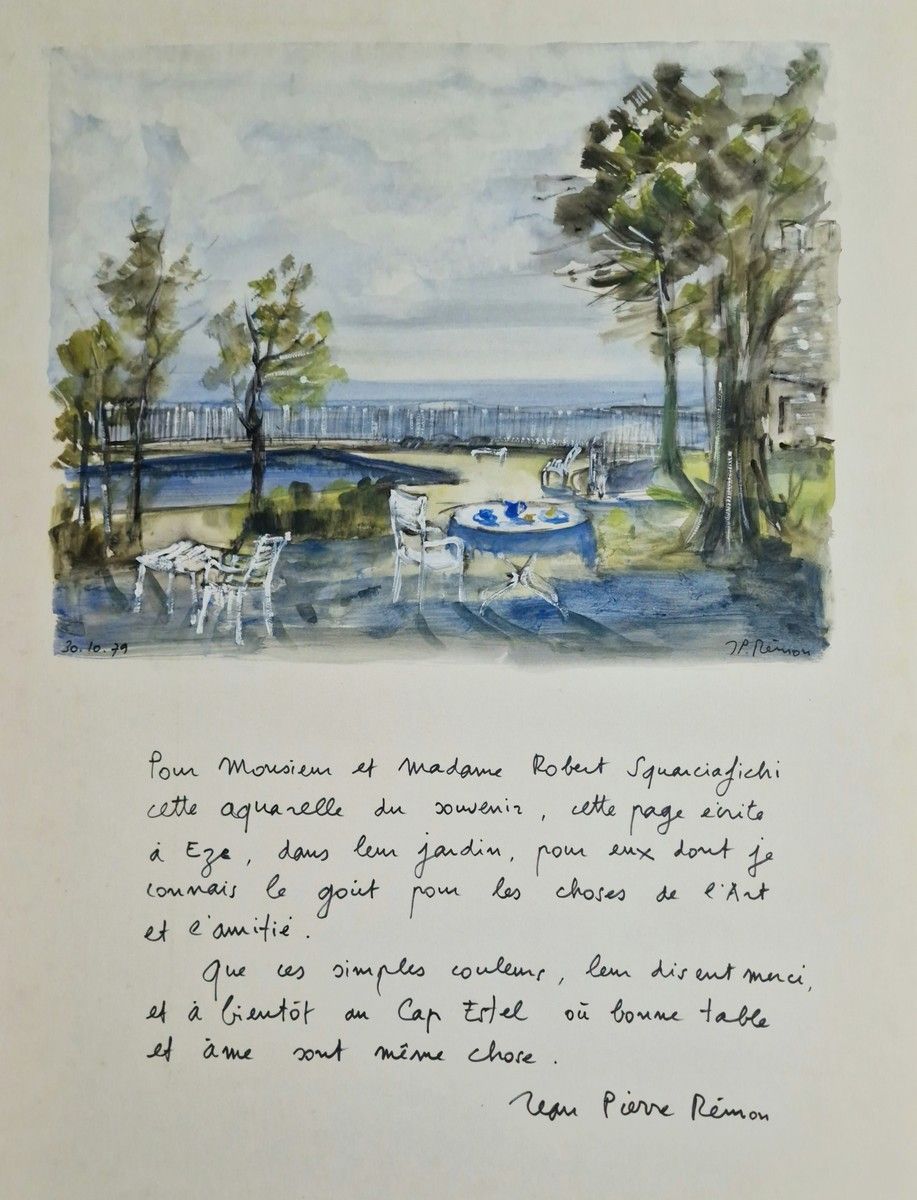 Null 让-皮埃尔-雷蒙（生于1928年）
埃兹的花园
卡通上的AQUARELLE
右下方有签名
有罗伯特-斯夸尔西菲奇的委托书，并有副署
65 x 50 c&hellip;