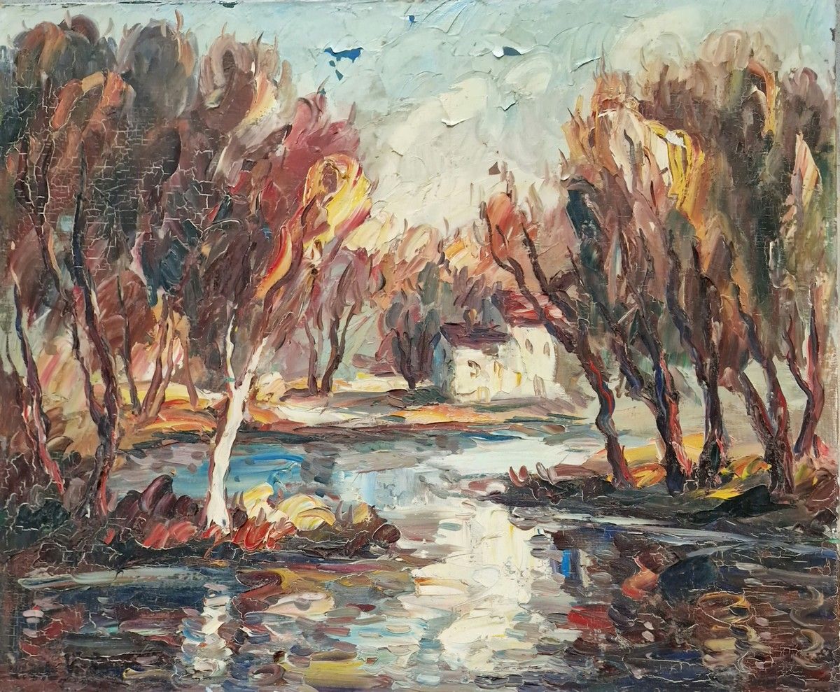 Null 阿尔伯特-瓦格-魏因曼(1931-1983)
一套三幅油彩画，包括
- 溪边的房子 
左下角有签名
46 x 55 cm
(抬起来，不见了)
- 一条&hellip;