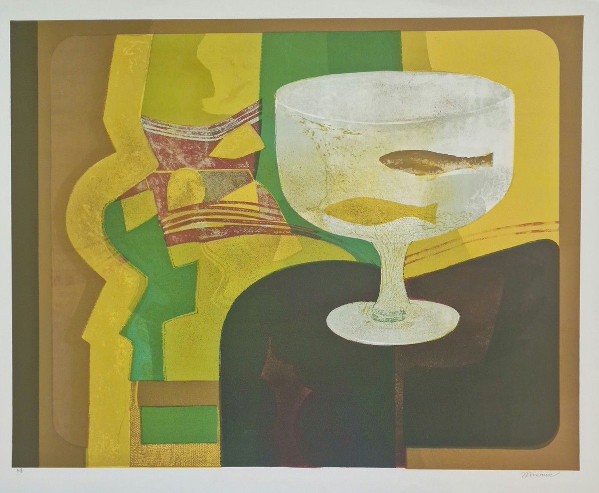 Null 安德烈-米诺(André MINAUX) (1923-1986)
一套五幅石印画，包括 
- 玻璃中的鱼
右下角有签名，艺术家的证明
63,5 x 8&hellip;