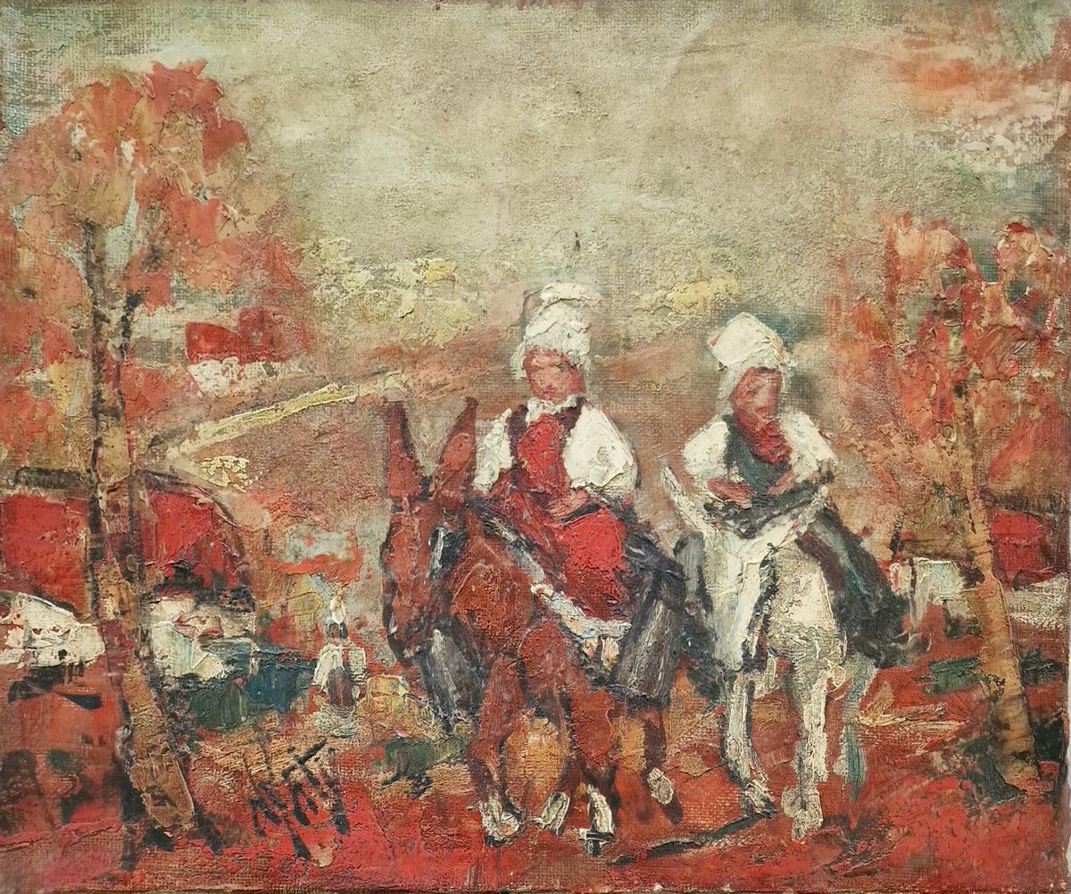 Null Henri D'ANTY (1910-1998)
Peasant women with donkey
OIL on canvas 
Signed lo&hellip;