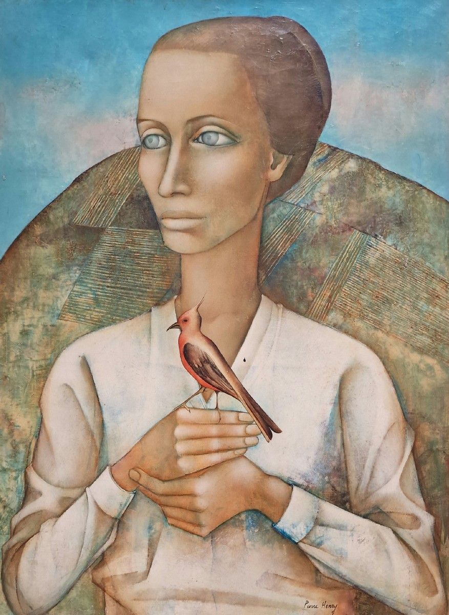 Null 皮埃尔-亨利(1924-2015)
年轻女子与一只鸟
油彩 画布上
右下方有签名，背面有标题
73 x 54 cm
(有些抬头)

出处 l 画家Ma&hellip;