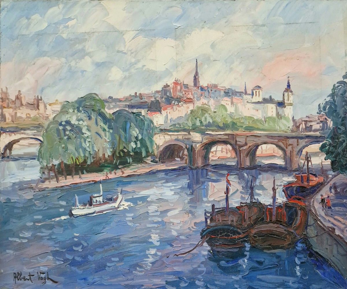 Null 阿尔伯特-瓦格-魏因曼(1931-1983)
一套三幅油彩画，包括
- 巴黎和码头
左下角有签名，背面有会签、标题和日期，1981年
54 x 65厘&hellip;