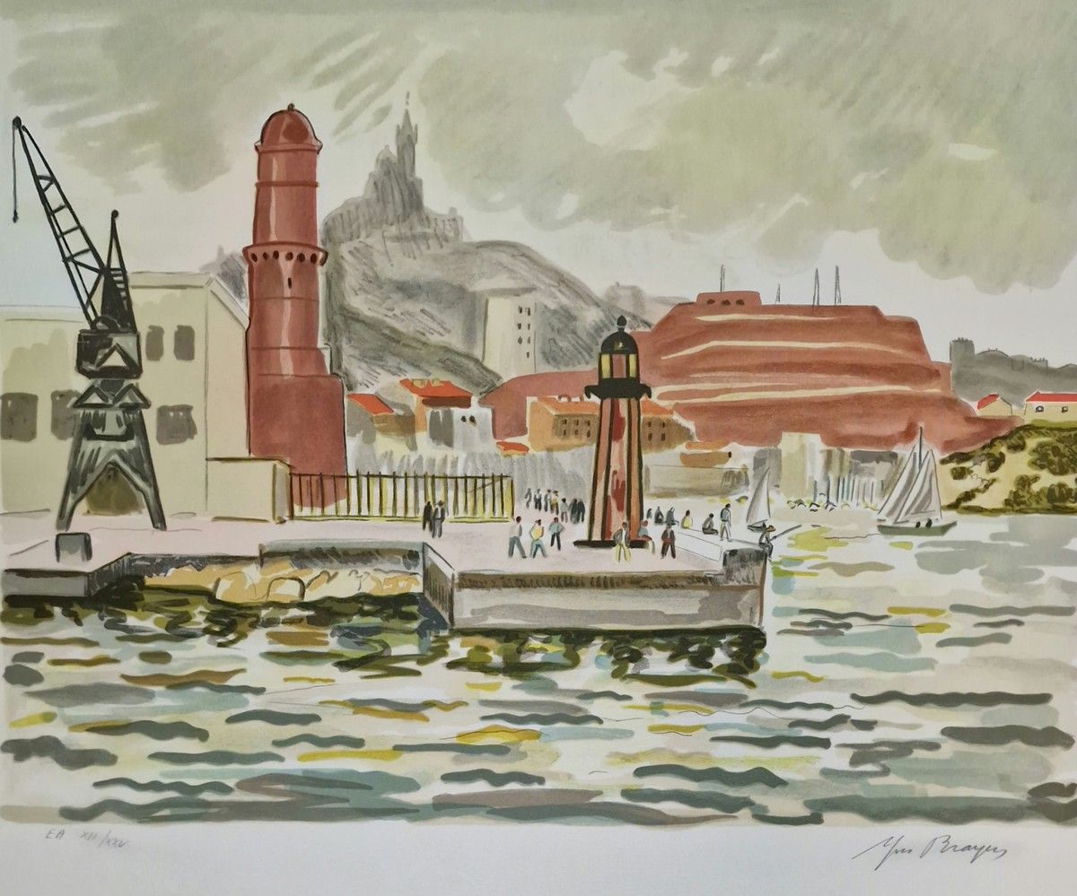 Null Yves BRAYER (1907-1990)
Suite de quatre LITHOGRAPHIES
Vues de ports
Signées&hellip;