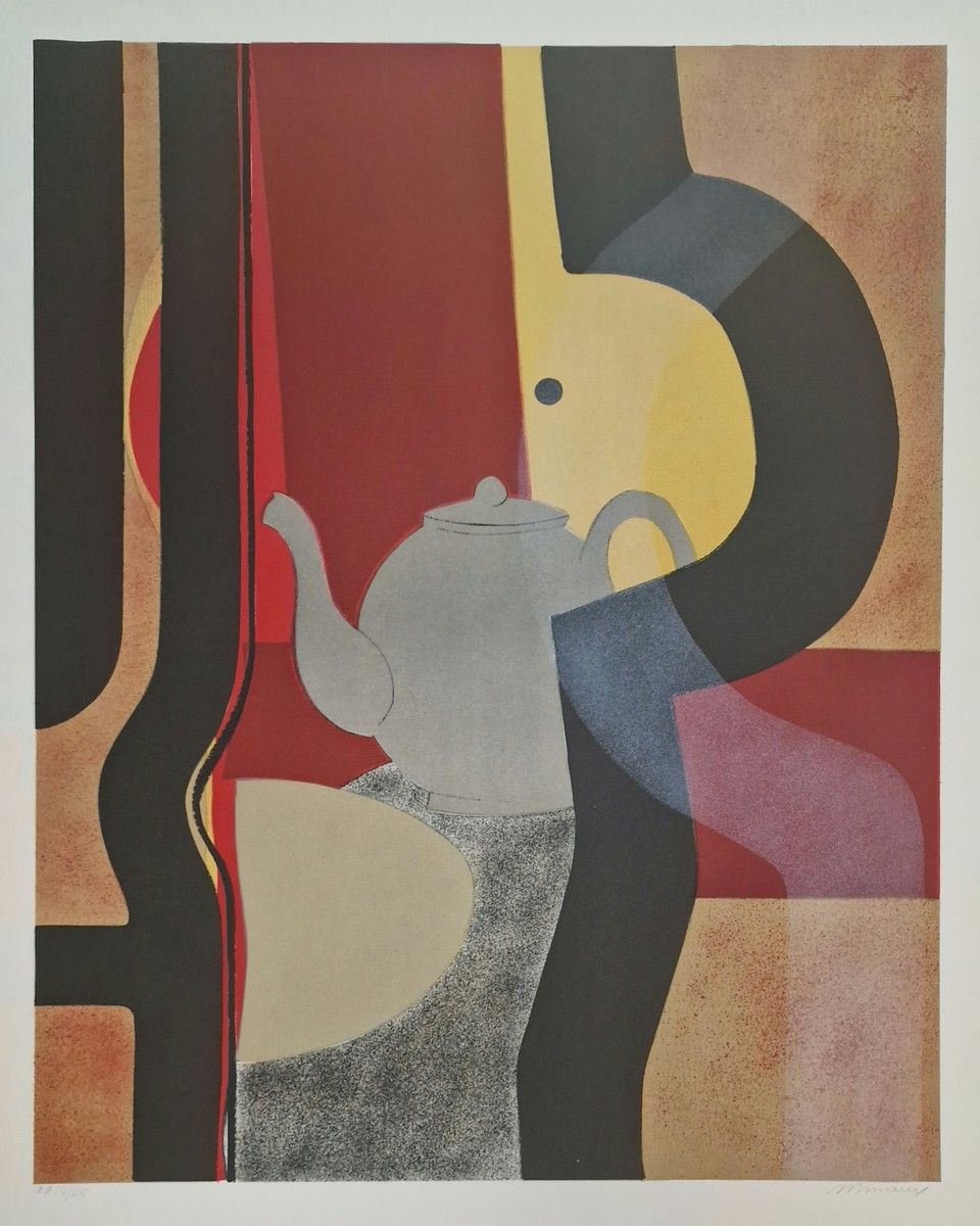 Null 安德烈-米诺(André MINAUX) (1923-1986)
一套五幅石膏画，包括 
- 茶壶和抽象形式
右下角有签名，有艺术家的证明14/25
&hellip;