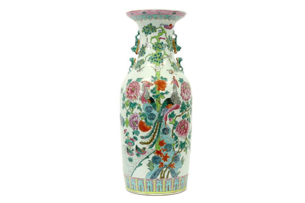 Null Jarrón chino de porcelana con decoración policromada con pájaros - altura :&hellip;