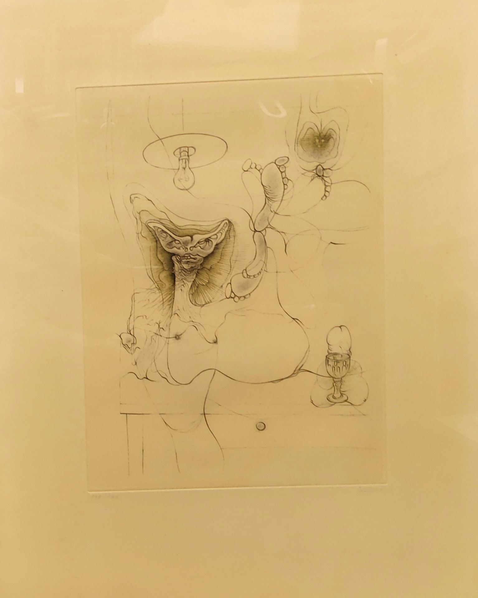 Null 汉斯-贝尔梅尔（1902-1975）无标题纸上蚀刻画，右下方有签名，左下方有编号118/120 64 x 50 cm

发黄的纸张