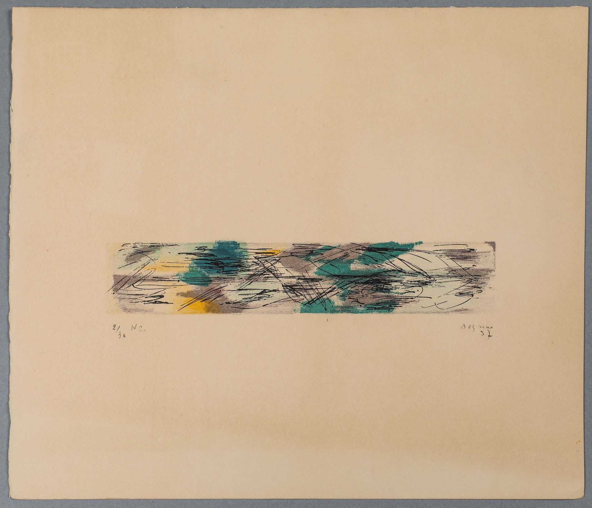 Null 让-巴赞(1904-2001)，作曲，1957 纸上石版画，右下角有签名和日期，副本左下角有编号 2/30 25 x 29 cm