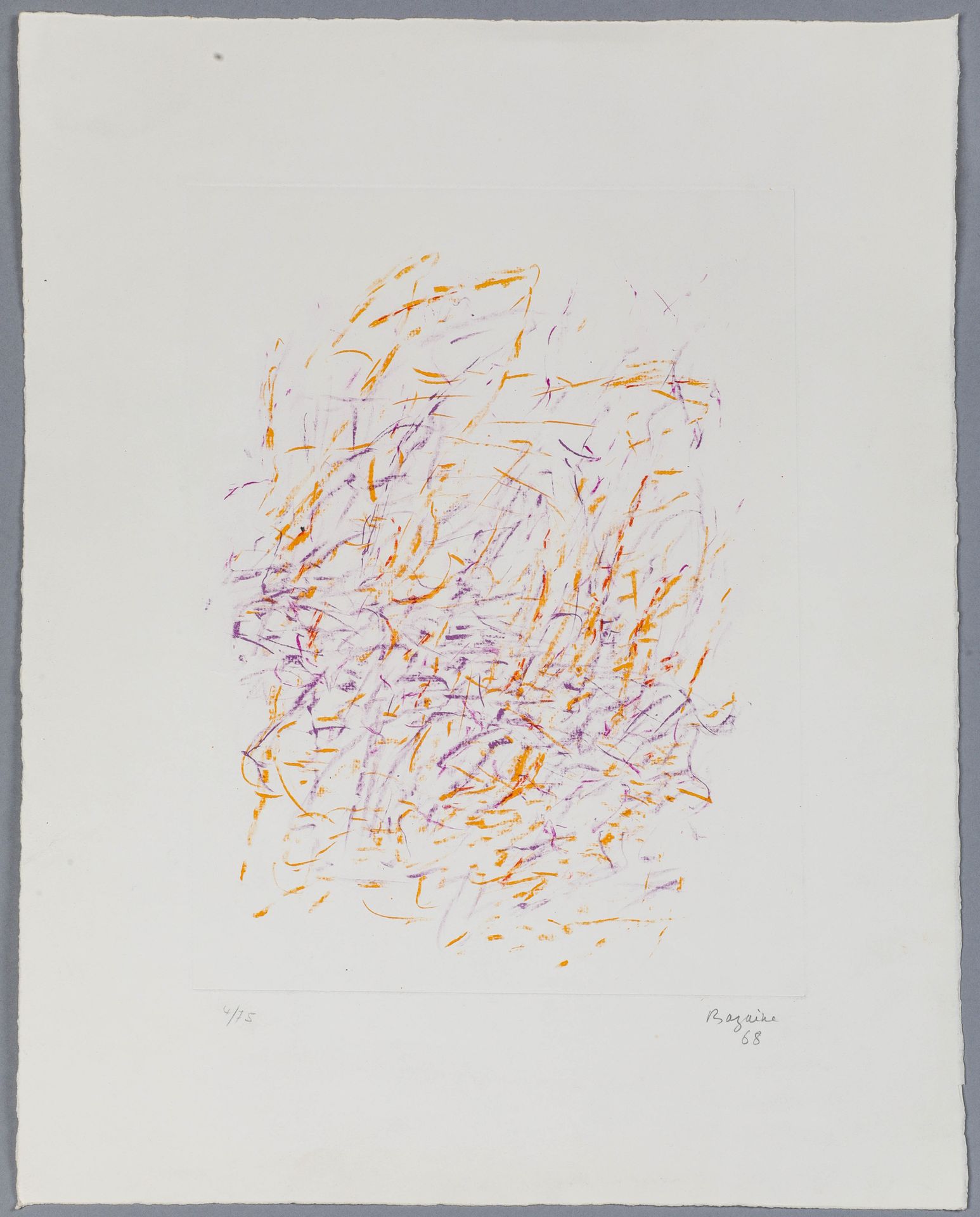 Null 让-巴赞(1904-2001)，作曲，1968年 纸上蚀刻，右下方有签名和日期，左下方有编号 4/75 55 x 42 cm