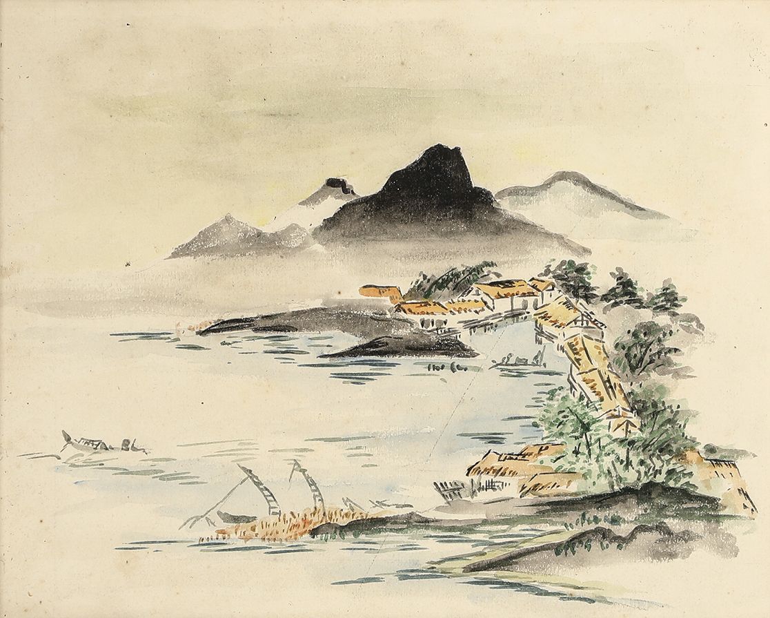 Null 
两幅带框的风景水彩画。

越南 20世纪

H.22.5厘米，宽29厘米