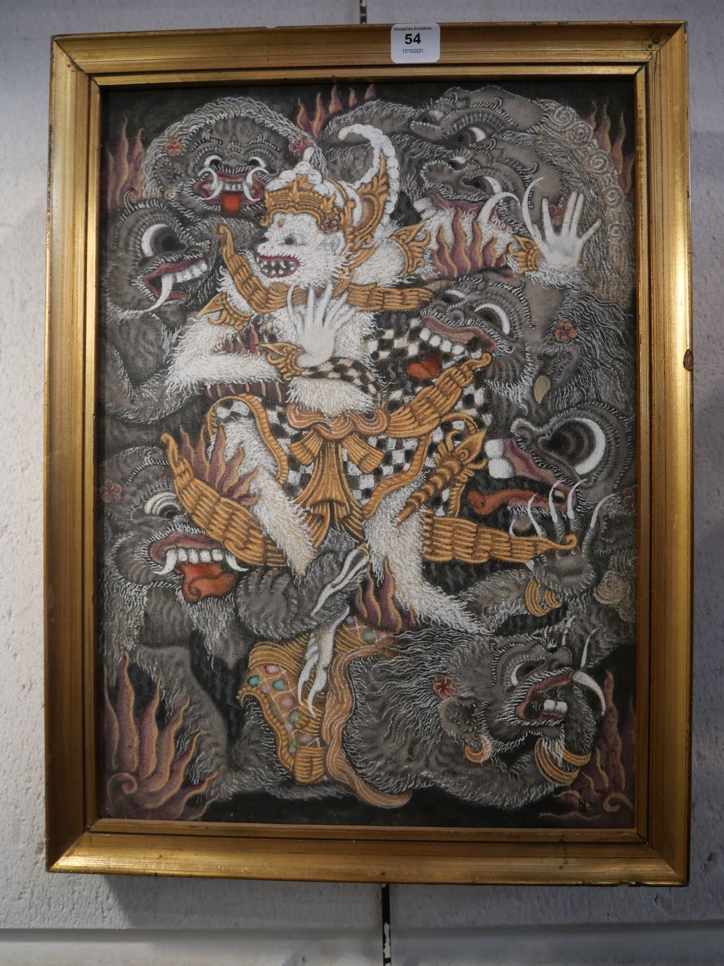 Null 
Gemälde von Drachen, gerahmt.

Indonesien 20. Jahrhundert

H. 34 cm, B. 24&hellip;