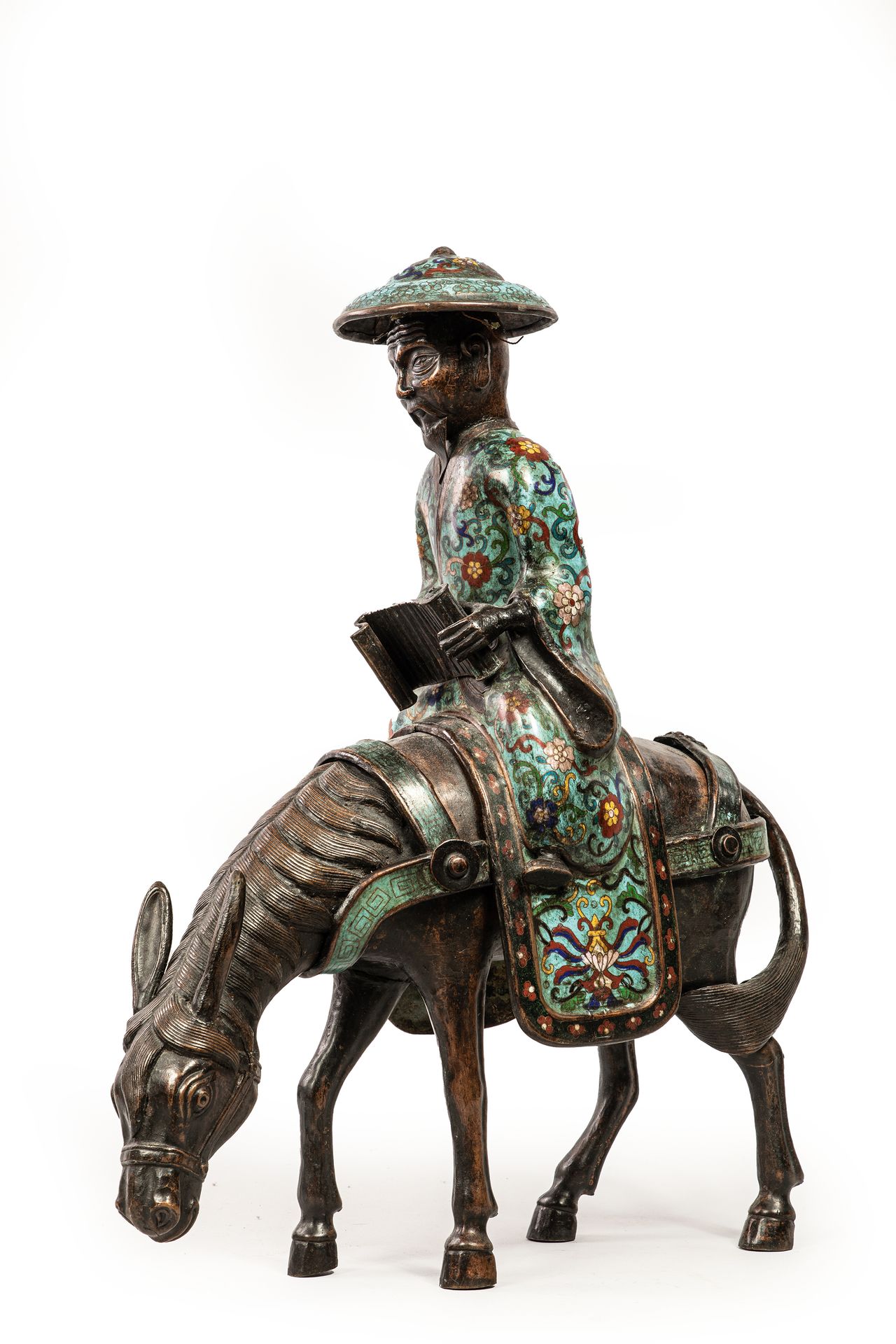 Null 
Toba on his mule, in cloisonné copper. China 20th century