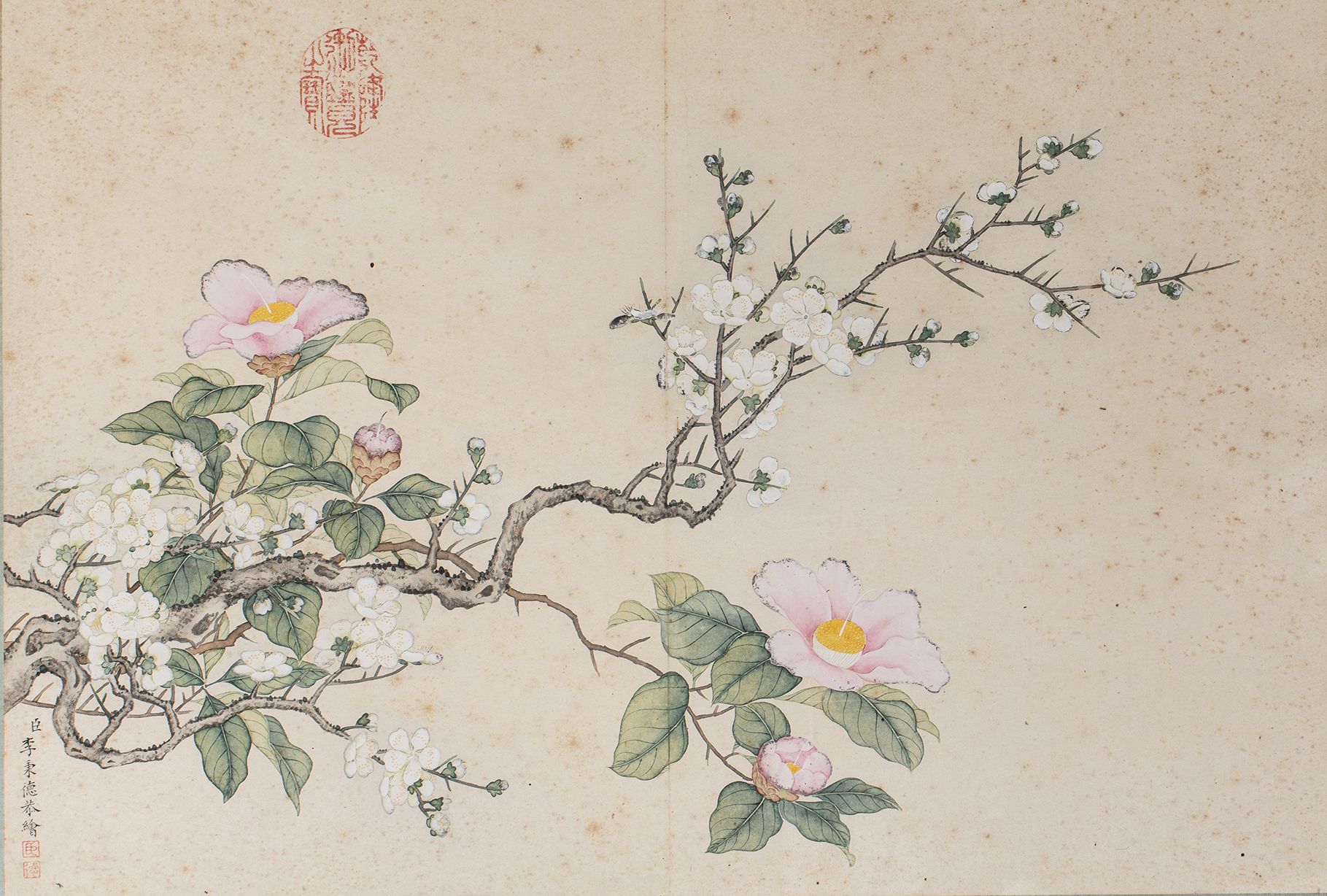 Null 
纸上花鸟画。中国 18世纪。签名：李秉德。在这幅画的上部有一个乾隆的收藏印章。

H.32厘米 宽49厘米