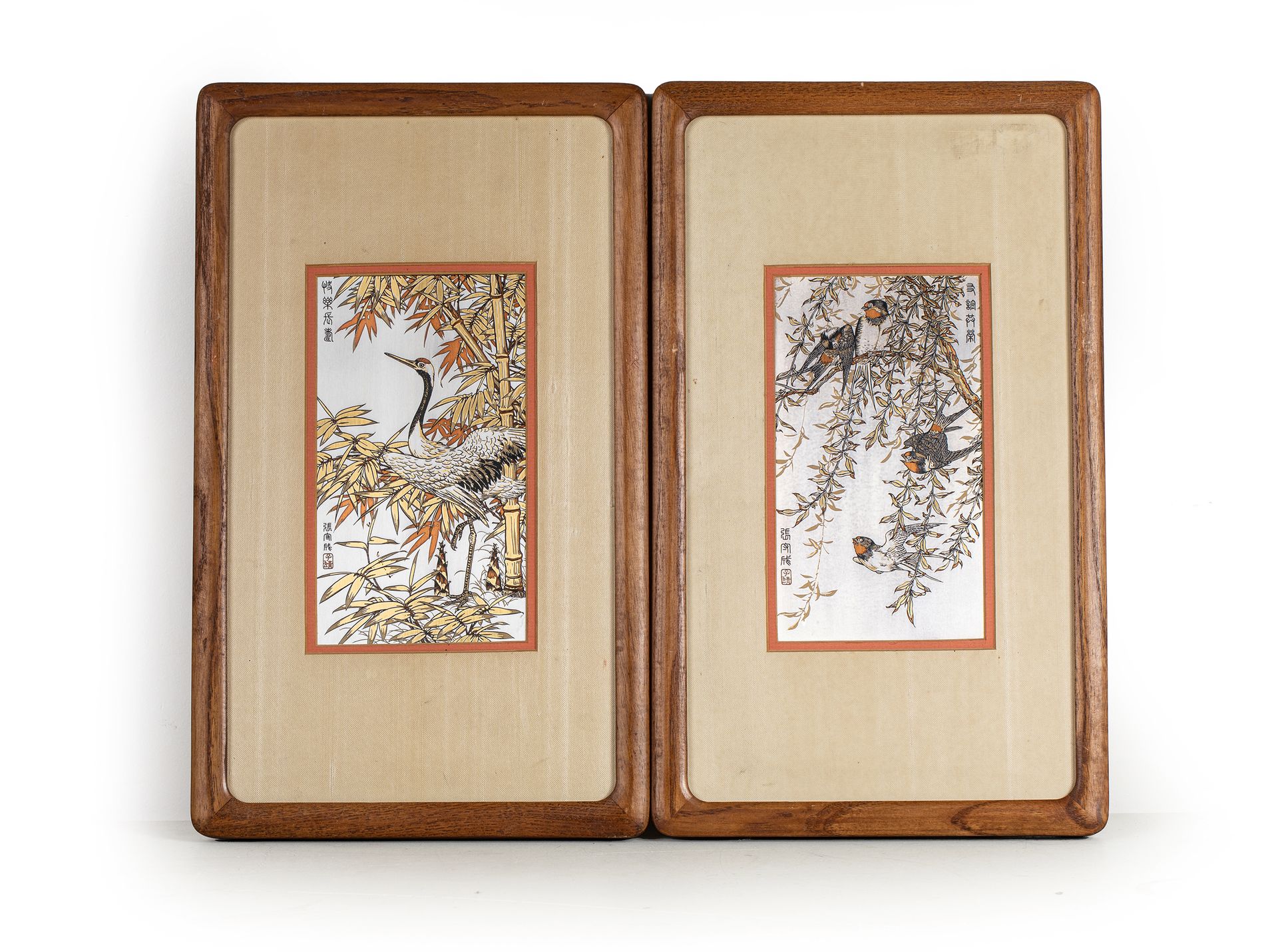 Null 
Birds engraved on aluminium plate. Japan 20th

H. 19 cm L. 11 cm