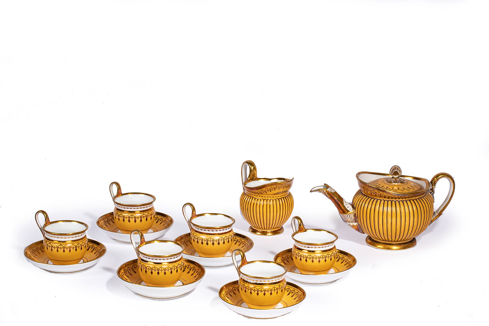 Null 
PORCELAINE DE PARIS

Service à thé en porcelaine à fond jaune comprenant u&hellip;
