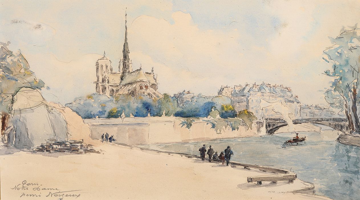 Henri NOIZEUX (1871- ?) 
PARIS, NOTRE DAME

Aquarelle et crayons sur papier

Sig&hellip;