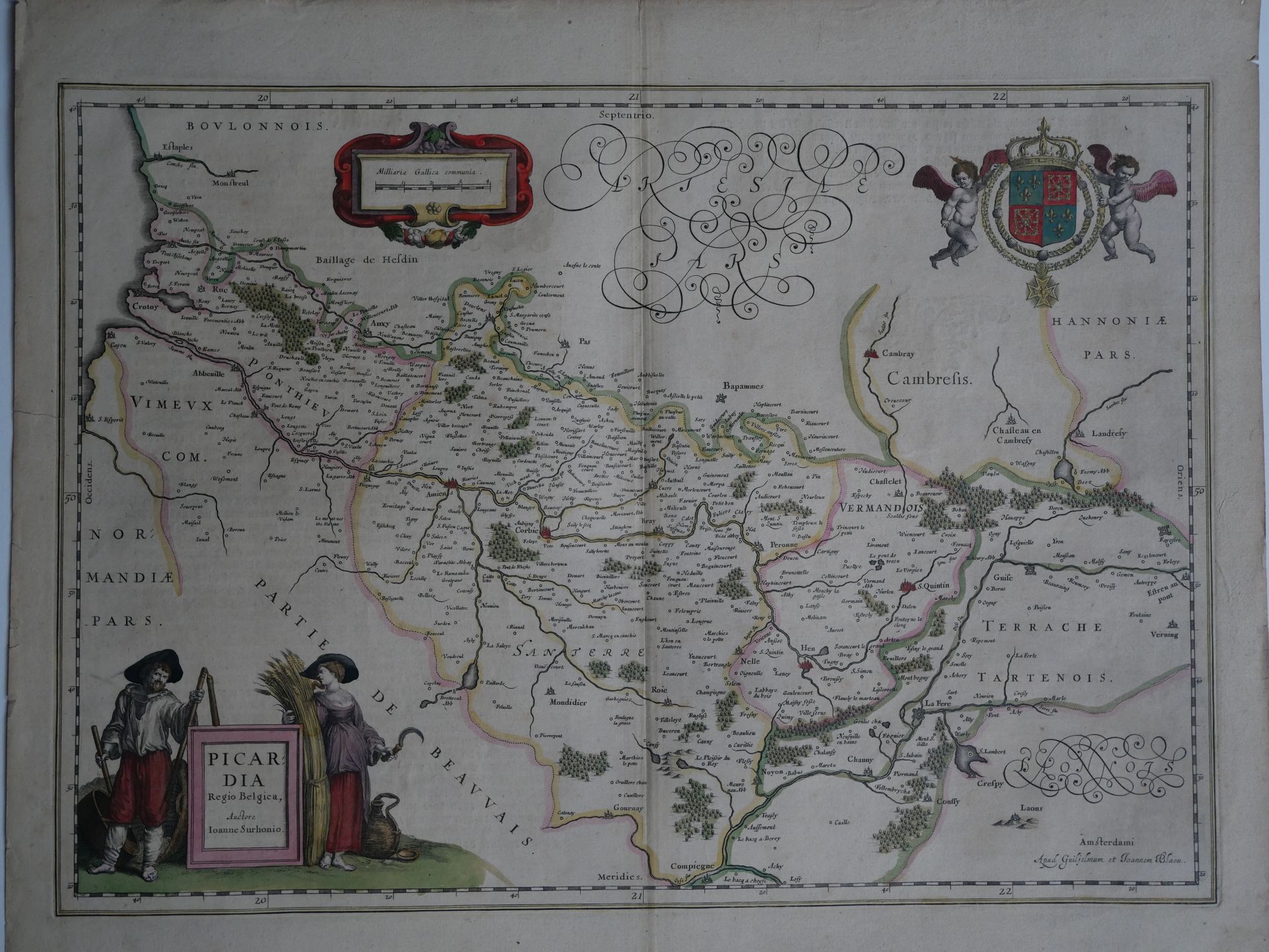 BLAEU 
 
Carte de la région de Picardie 
 
Amsterdam vers 1650 
 
Jolie carte aq&hellip;