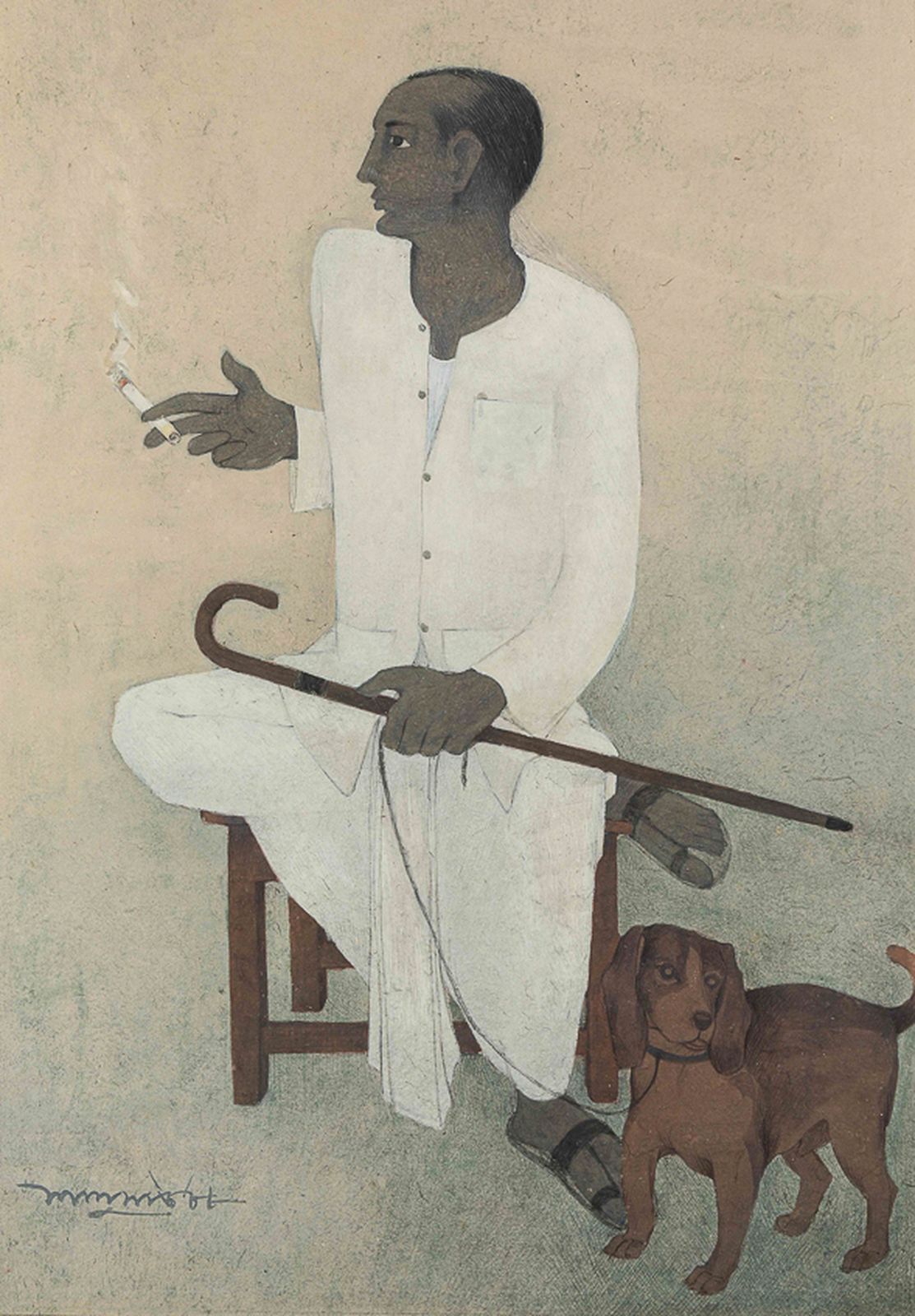 Null 
Indische Schule aus dem 20. Jahrhundert, um 1920

Mann mit Hund

Gouache a&hellip;
