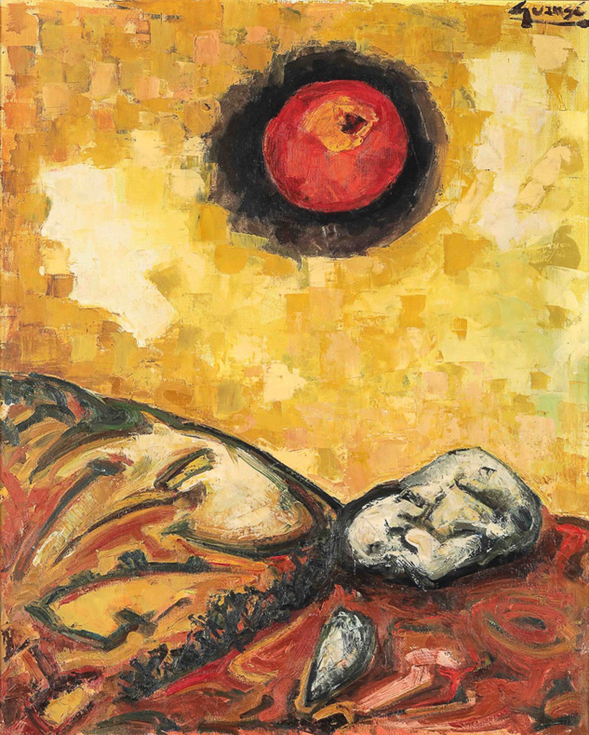 Null 
Antonio GUANSÉ (1926-2008)
"SOLEIL ROUGE"
Huile sur toile signée en haut à&hellip;