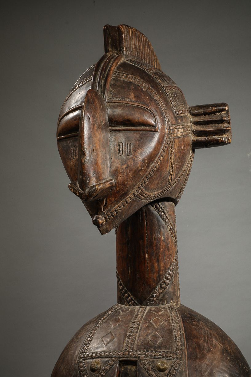 Null 尼姆巴或达姆巴神学



几内亚共和国 - BAGA



H.117厘米



硬木，有棕色铜锈，铜钉，有明显的岁月裂痕



安装在四条直腿上的大&hellip;