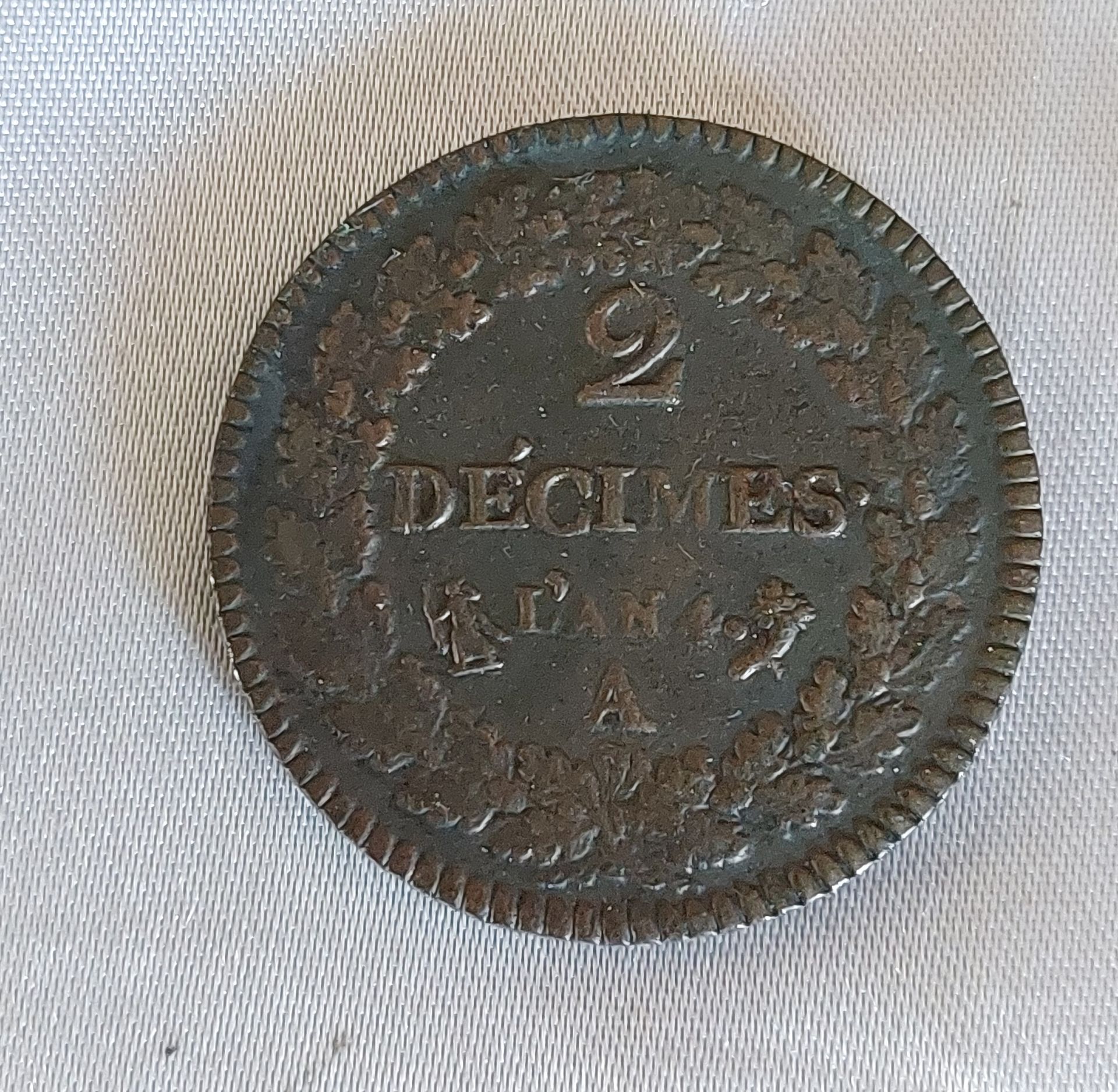 Null 第一共和国巴黎第四年青铜十元硬币2枚，边缘为菱形。
重量：20,09 g - Ø 21 mm_x000D_。