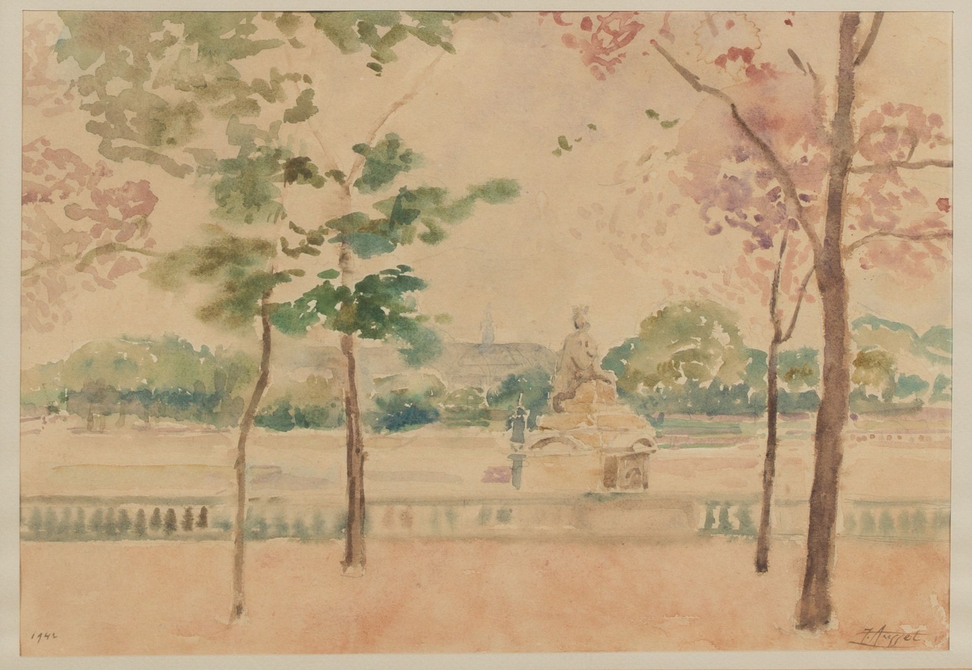 Null 儒勒-奥塞特(1868-1955)
从巴黎码头看大皇宫，1942年
纸上水彩和铅笔，右下方有签名，左下方有日期
24 x 33.5厘米
