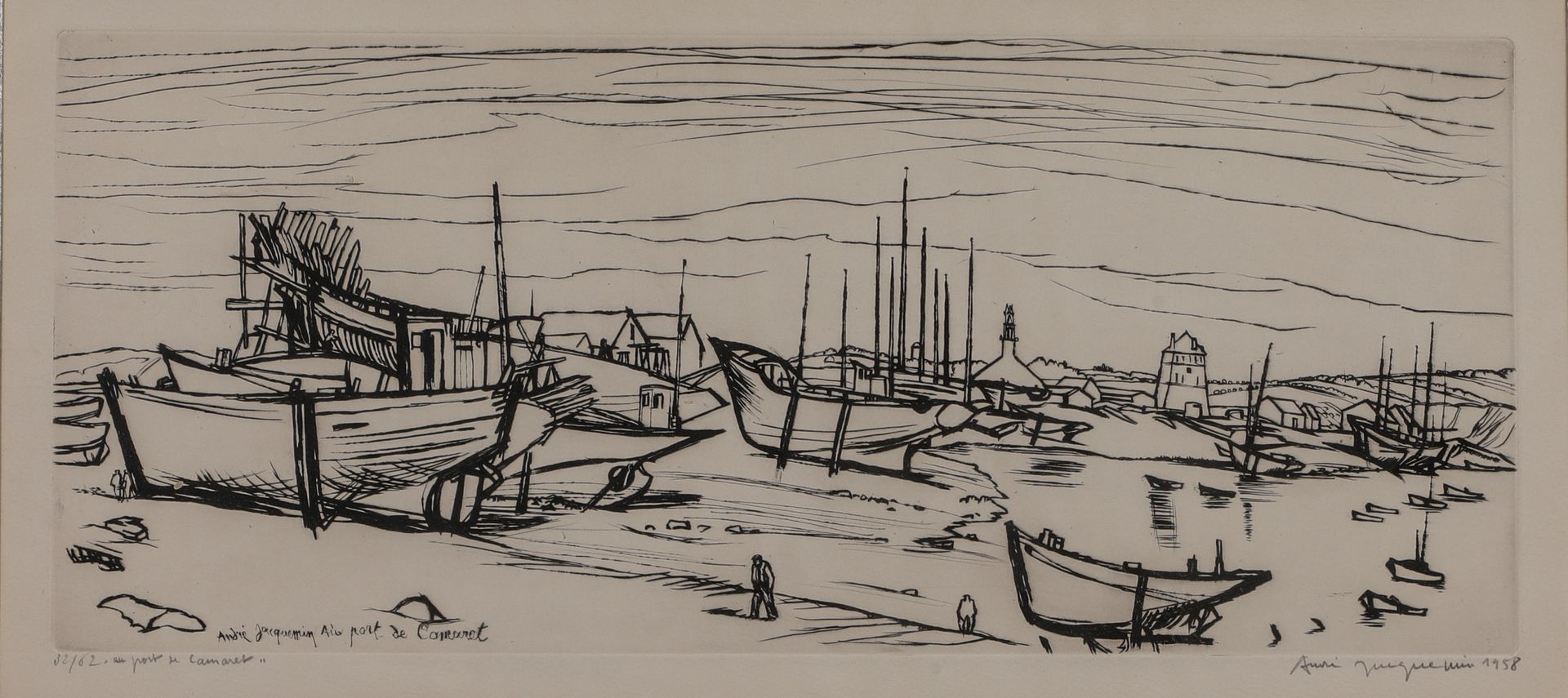 Null 安德烈-雅克曼 (1904 - 1992)
马萨诸塞州的港口；1958年
纸上石版画，有签名、标题、编号32/60和日期
尺寸：26 x 56 cm