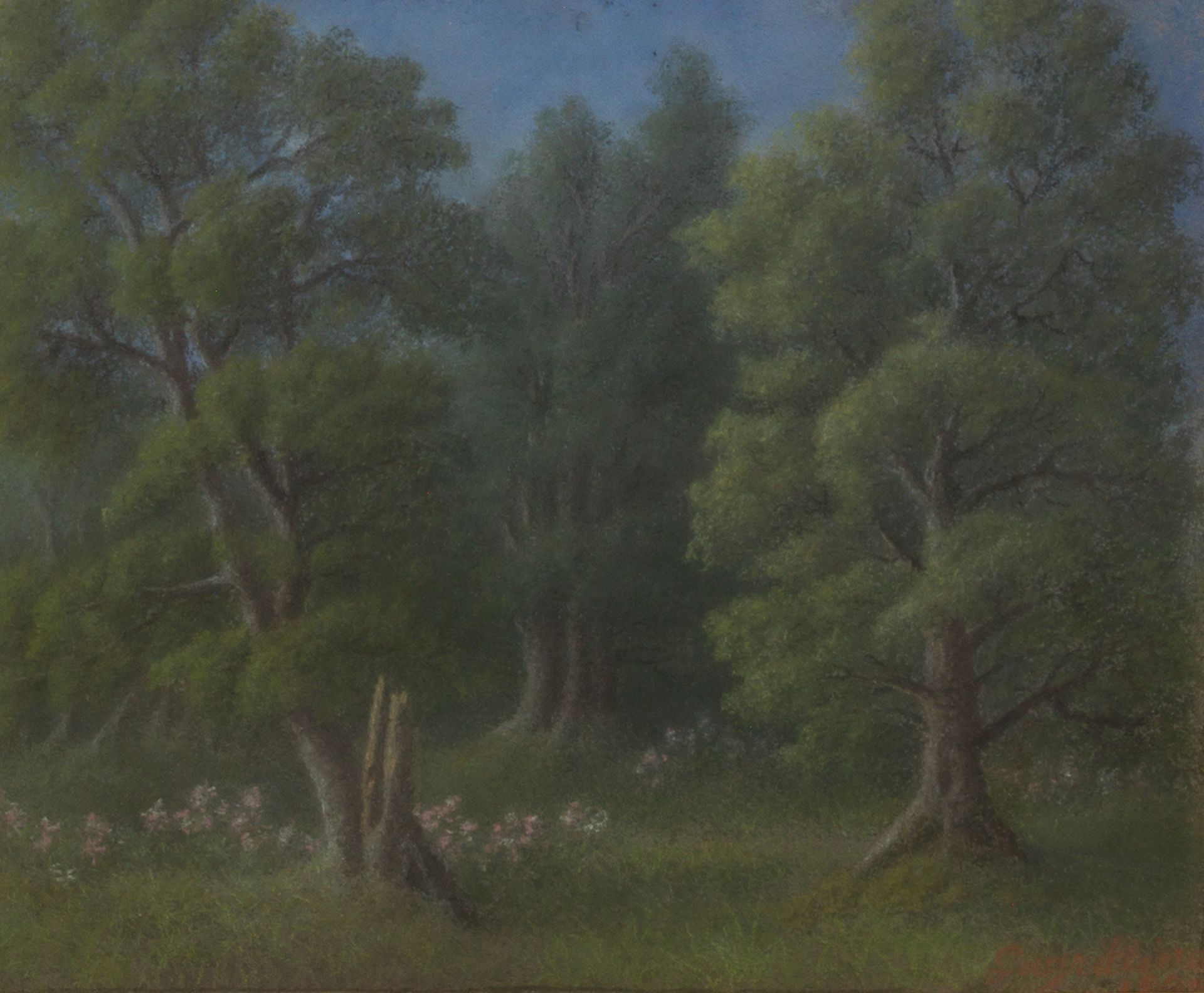 Null LAGRILLIÈRE (20世纪)
森林，1900年
纸上粉笔画，右下角有签名和日期
23 x 27 cm