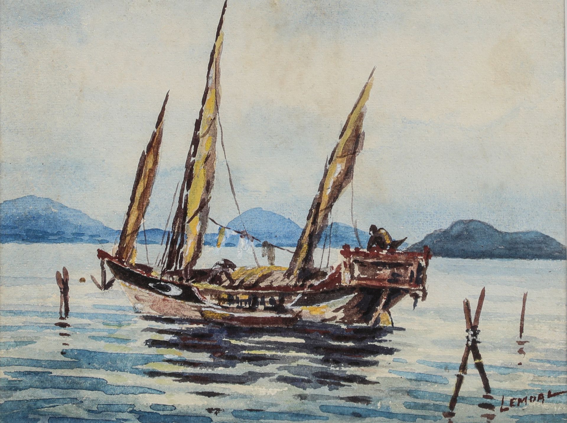 Null LEMOAL (XX) 
渔船 
纸上水彩画，右下角签名 
21 x 27 cm