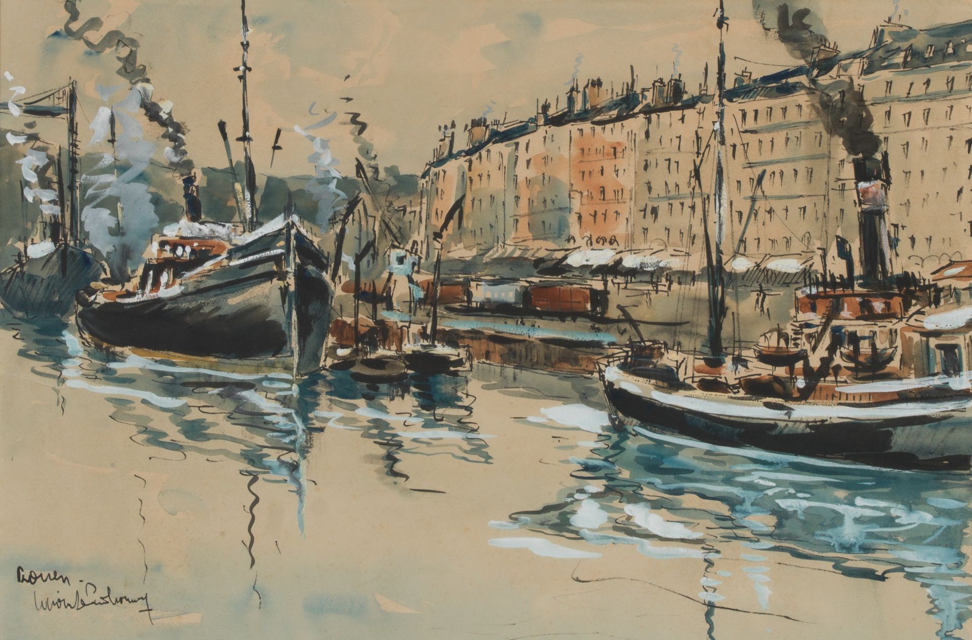 Null 罗伯特-L.P.拉沃恩（1916-1999）
"ROUEN
纸上水彩和水粉画，左下角有签名
35 x 50厘米