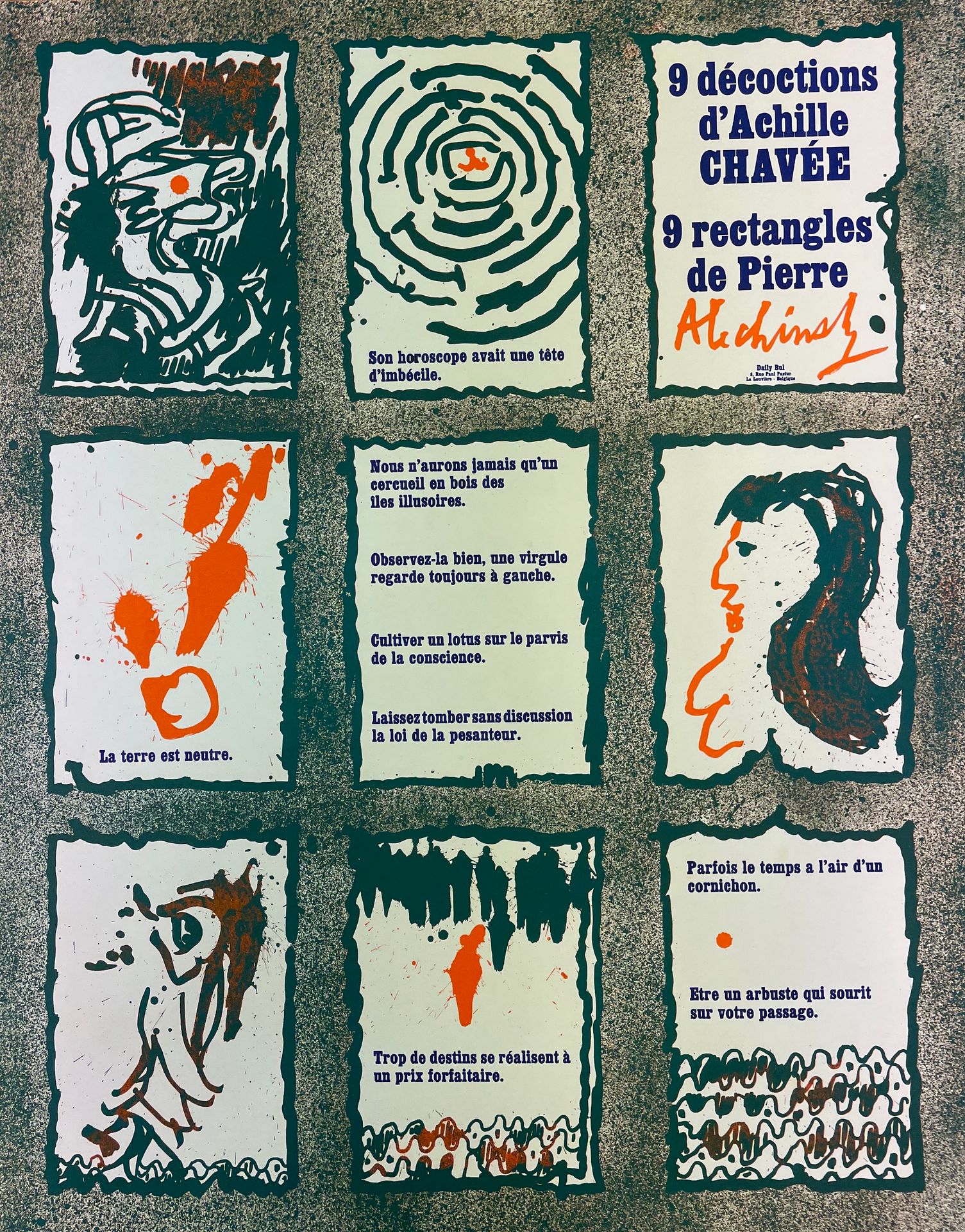 ALECHINSKY (Pierre). "Achille Chavée的9次煎煮，9个长方形的石头"（1967年）。彩色平版印刷在胶印纸上。由Clot, Br&hellip;