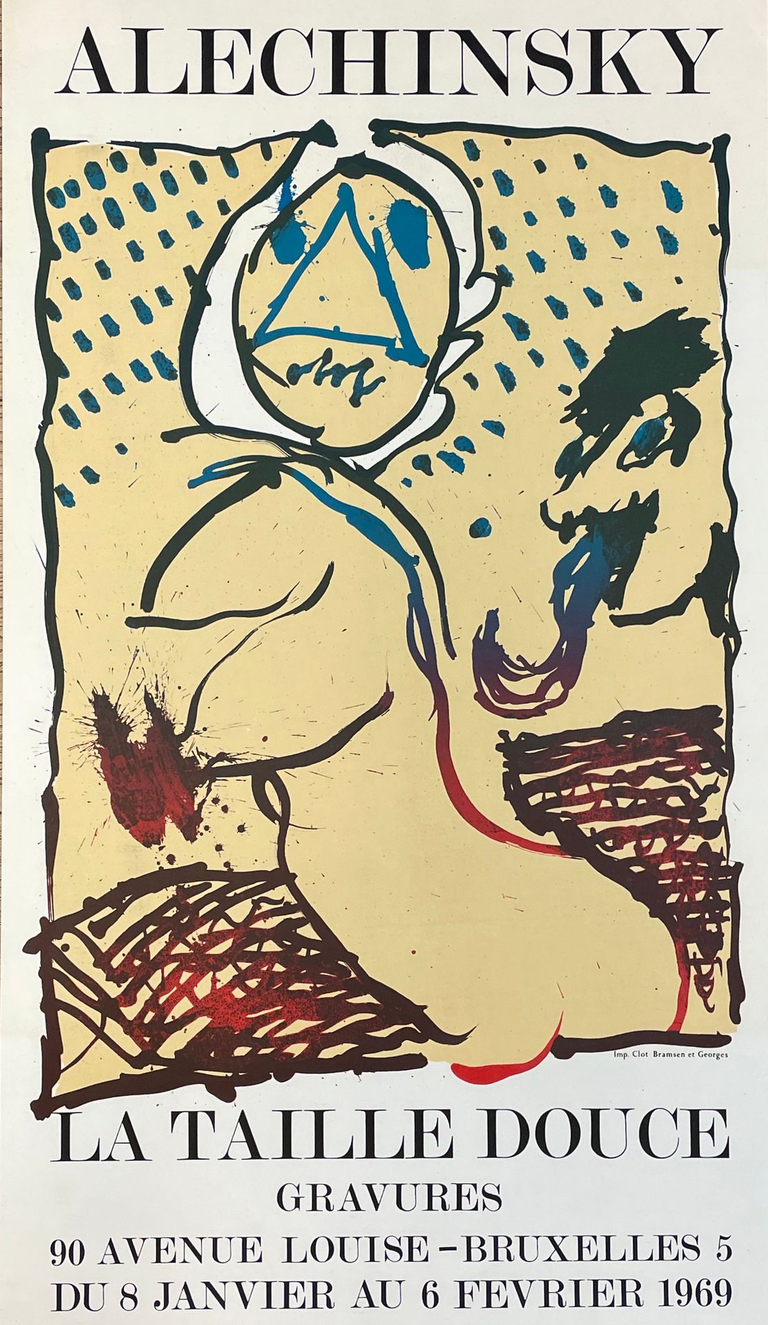 ALECHINSKY (Pierre). 海报（1969）。为他在布鲁塞尔的La Taille Douce画廊举办的版画展而制作的彩色石版画。由Clot, Br&hellip;