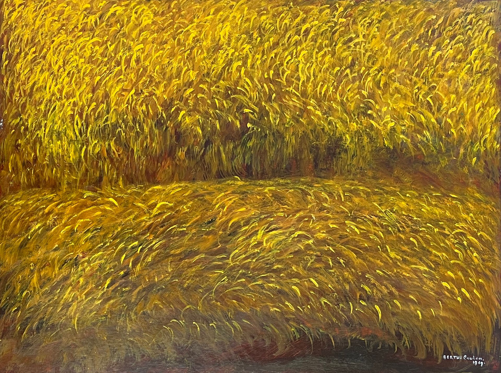 COULON (Berthe). "Field of wheat" (1969). Oil on strong cardboard, dated and sig&hellip;