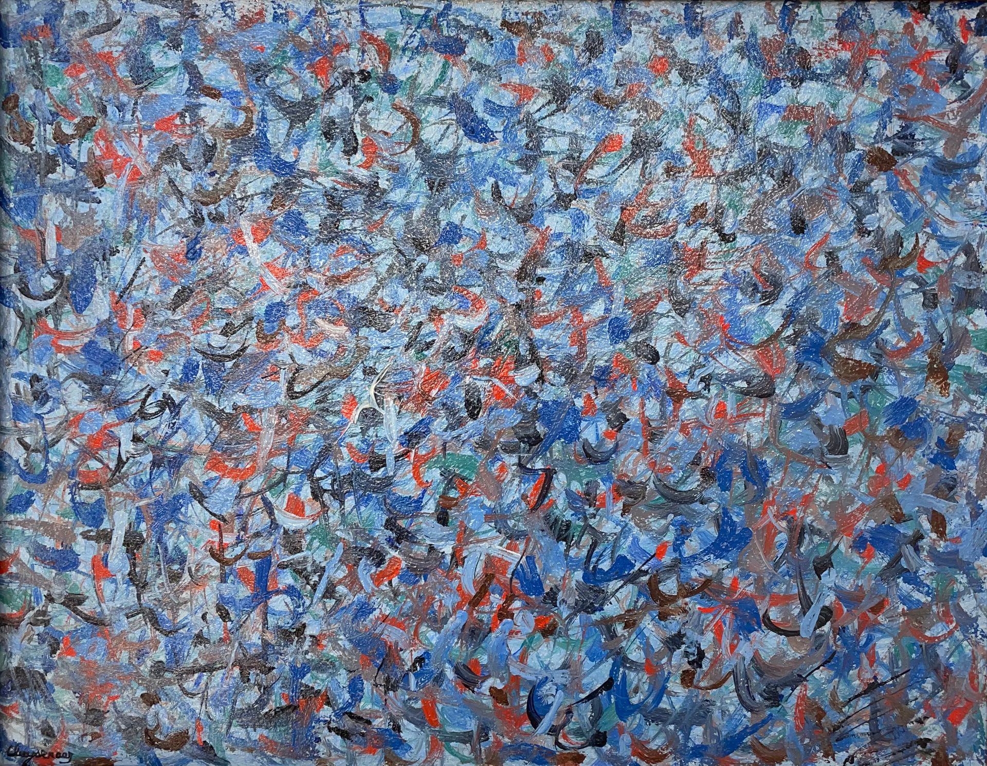 CLUYSENAAR (John). "Composition" (ca 1960). Huile sur panneau, signée au coin su&hellip;