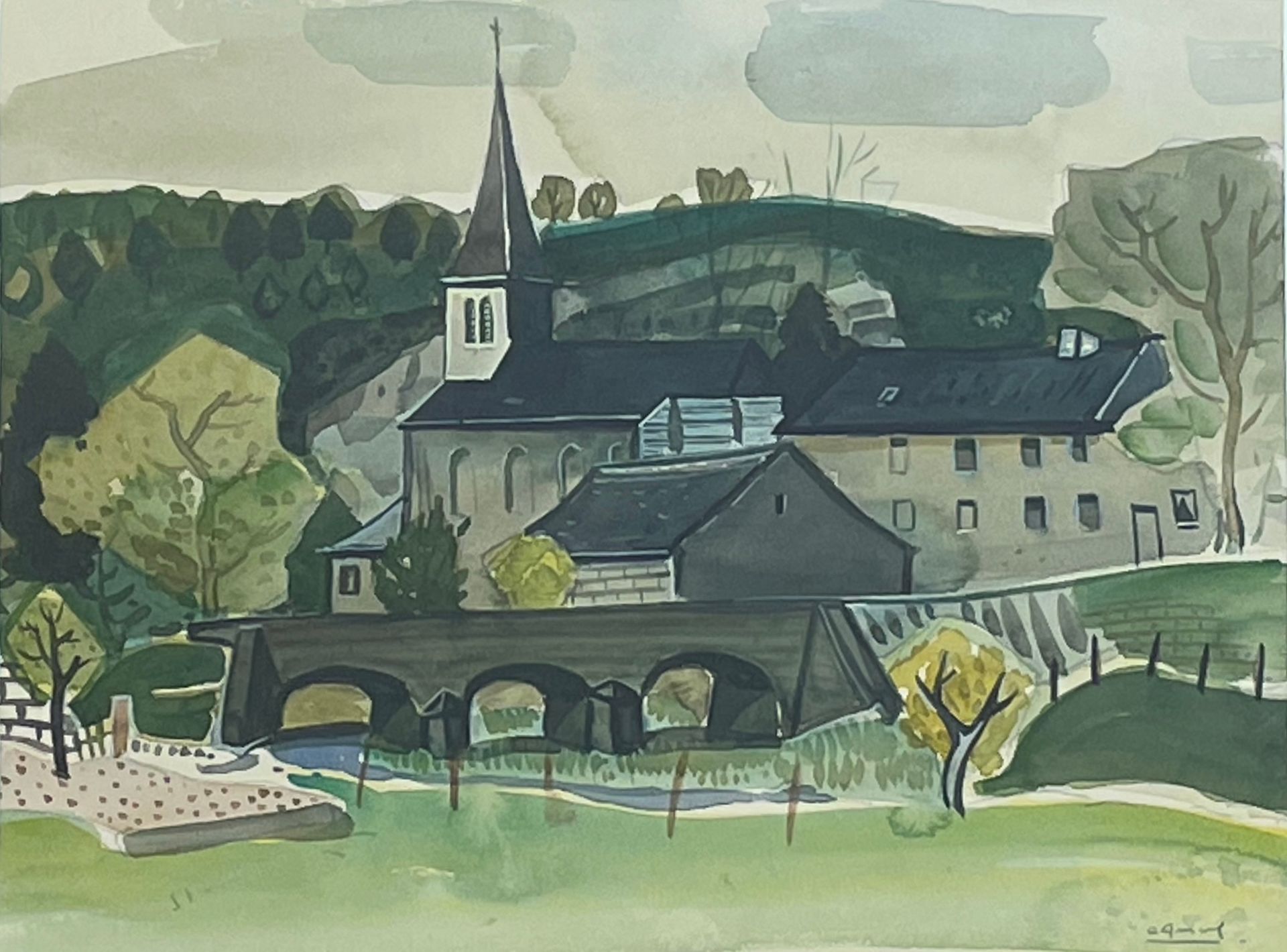 CAMUS (Gustave). "Village". Watercolour on paper, signed on the lower right corn&hellip;