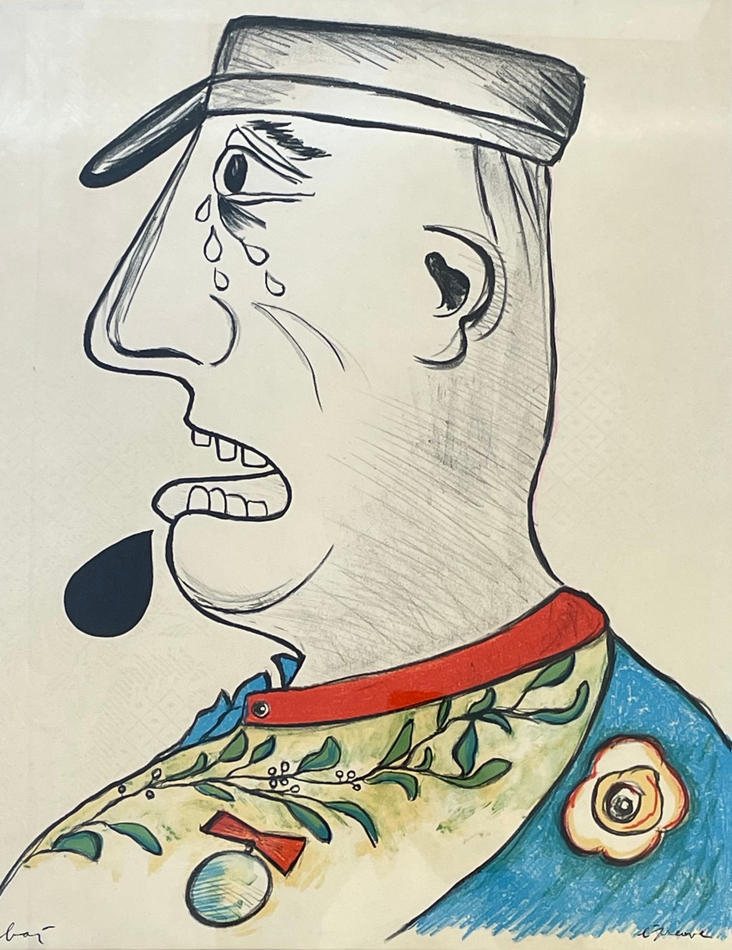 BAJ (Enrico). "Le Grand Charles"（1965）。彩色石版画印在梭织纸上，只是。"épreuve"，并有墨水签名，安装在垫子和镀金木&hellip;