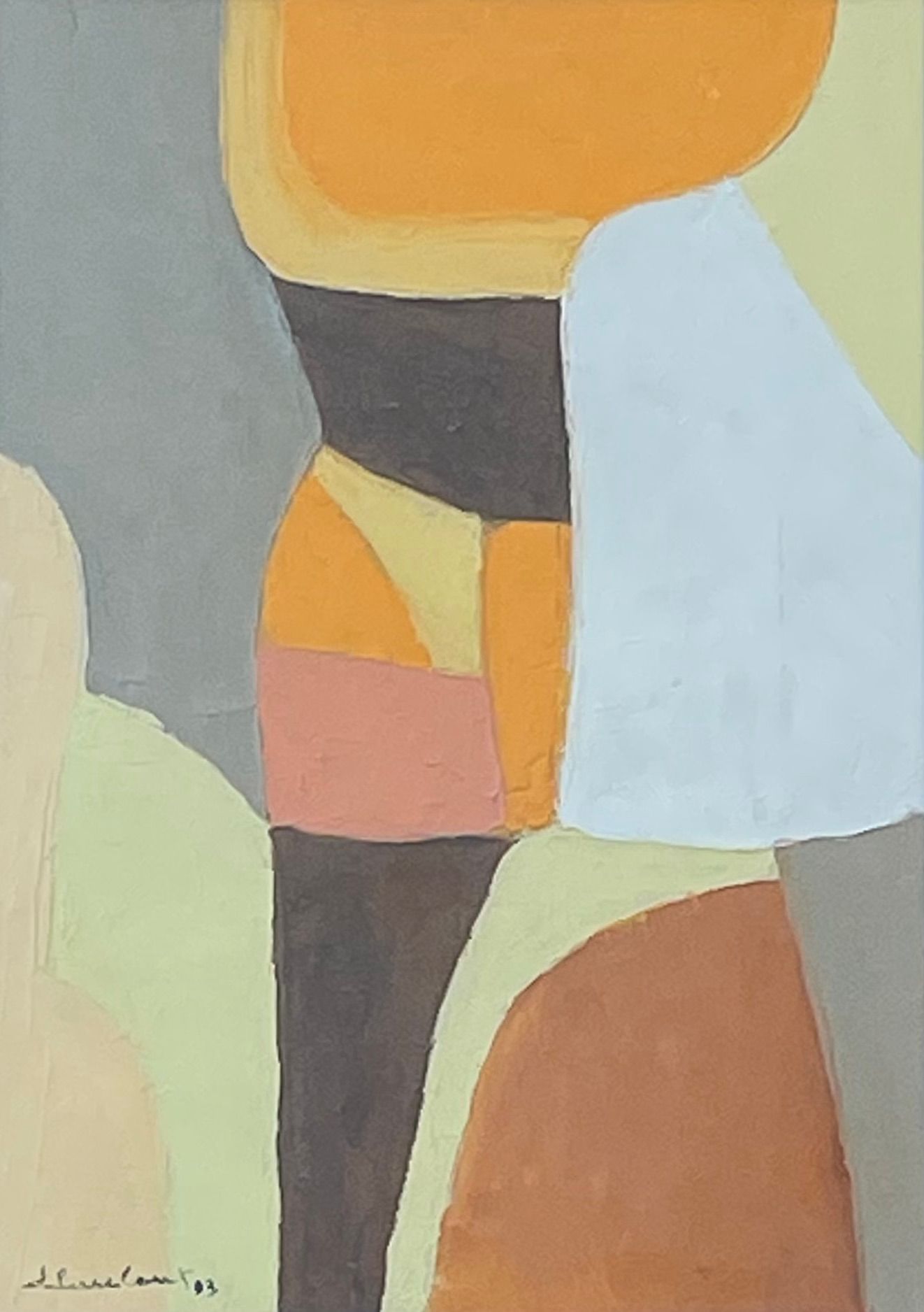 CLAREBOUT (Pierre). "组成"（1993）。板面油画，左下角有标题、日期和签名，安装在垫子和白色木框下。框架尺寸：42,5 x 32,5厘米；&hellip;