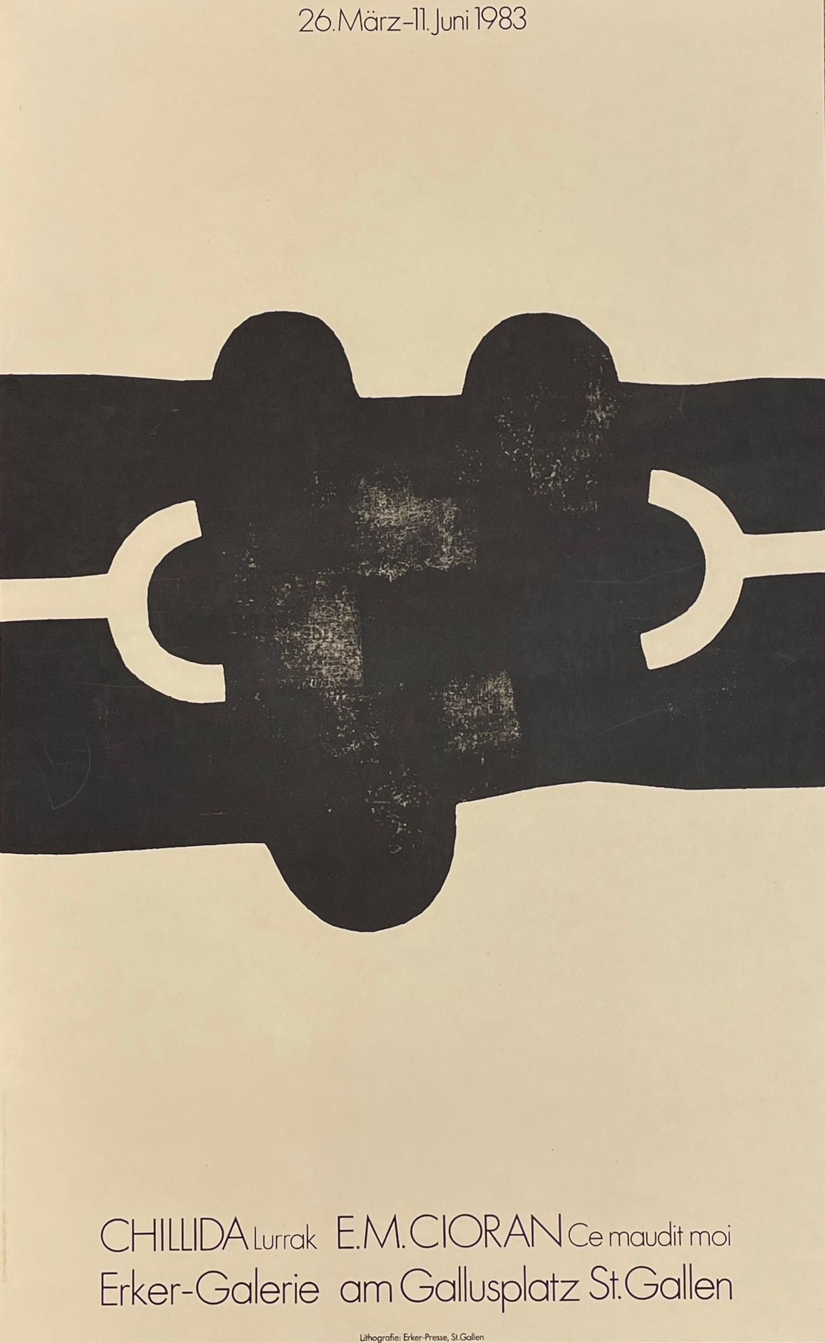 CHILLIDA (Eduardo). 无题》（1983年）。海报。黑色石板画，印在梭织纸上。圣加仑，Erker-Galerie，1983年，尺寸：64.5 x&hellip;