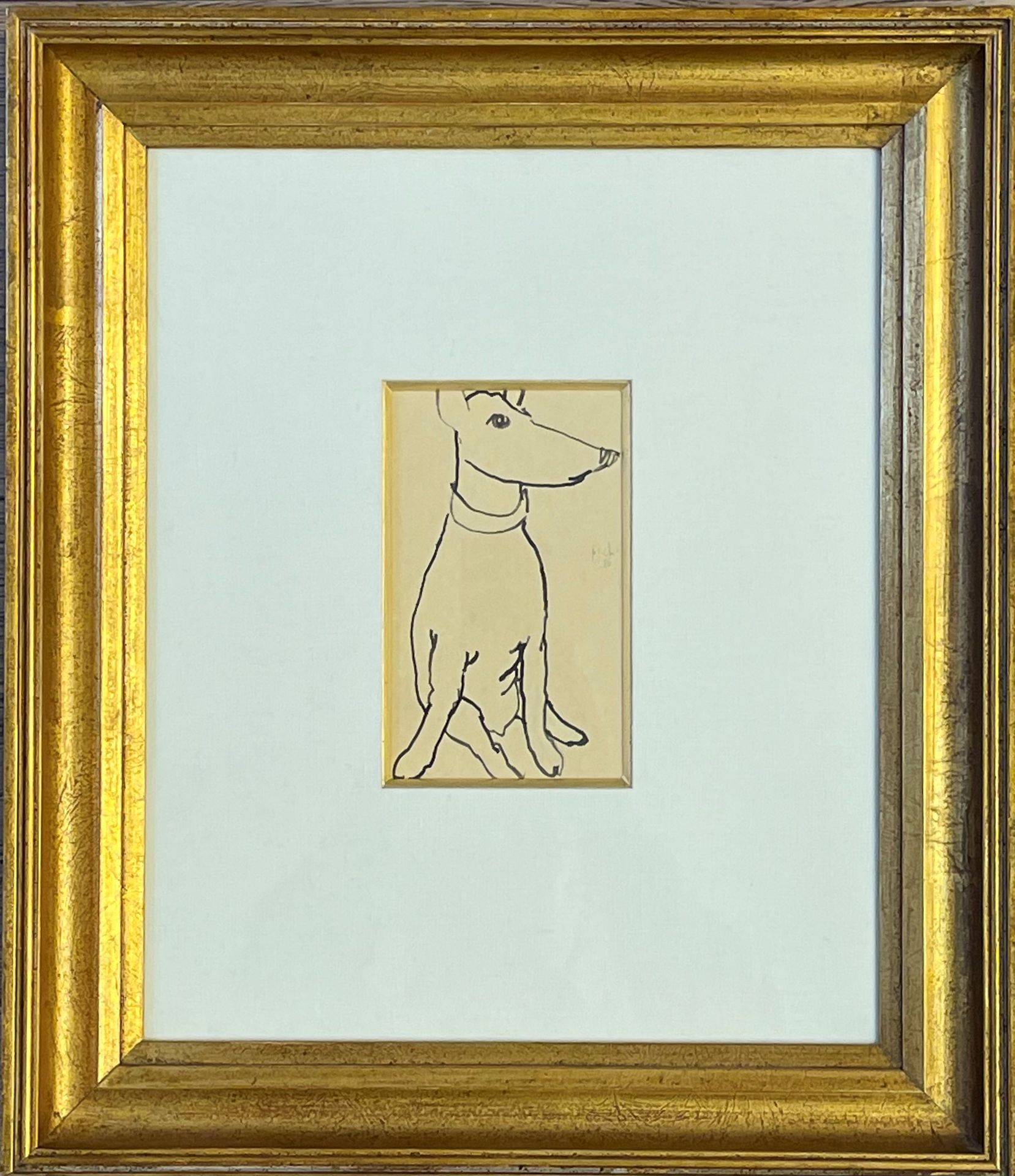 CHASSE-POT (Jean-Jules Rancillac, dit). "狗"（1986）。印度水墨画，右边缘有日期和签名，装在白色垫子和镀金木框中。框&hellip;