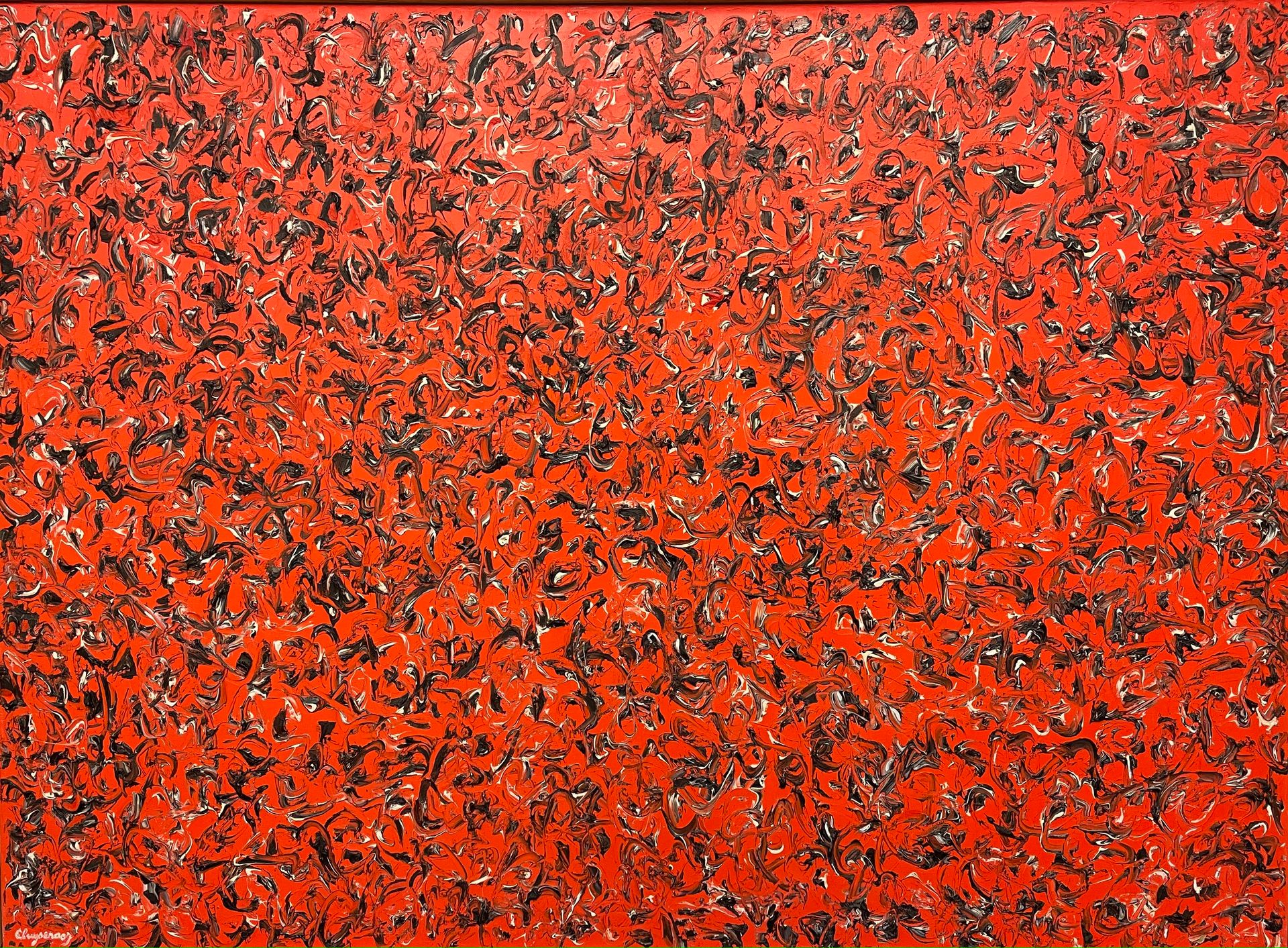 CLUYSENAAR (John). "Composition rouge" (ca 1960). Huile sur toile, signée au coi&hellip;