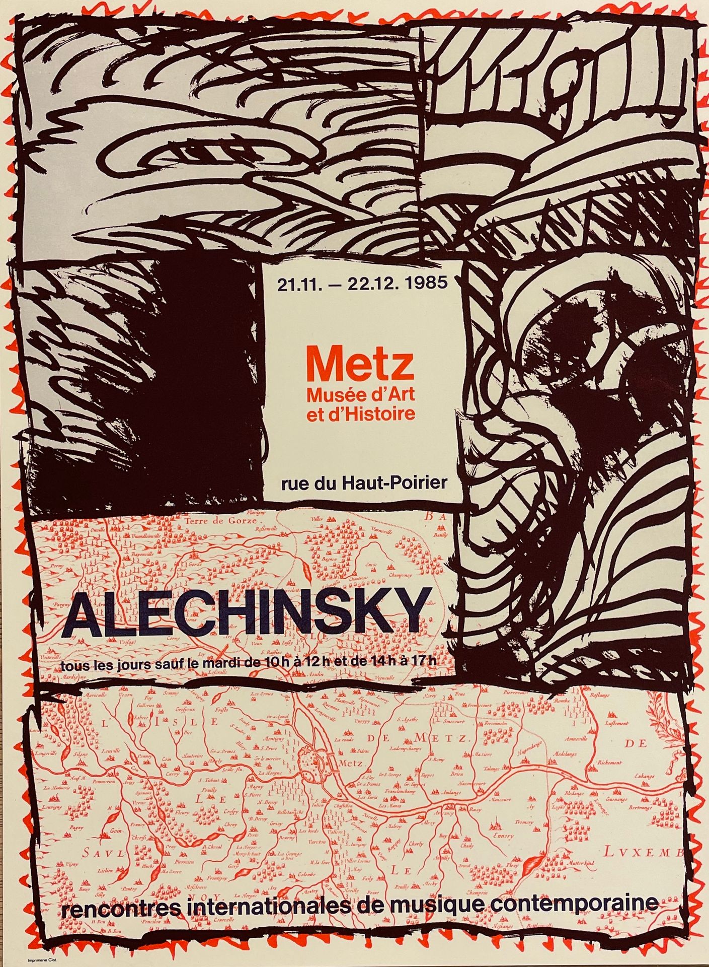 ALECHINSKY (Pierre). 海报（1985）。彩色石版画。在梅斯艺术和历史博物馆举行的当代国际音乐会议上的展览。P., Clot, Bramsen&hellip;