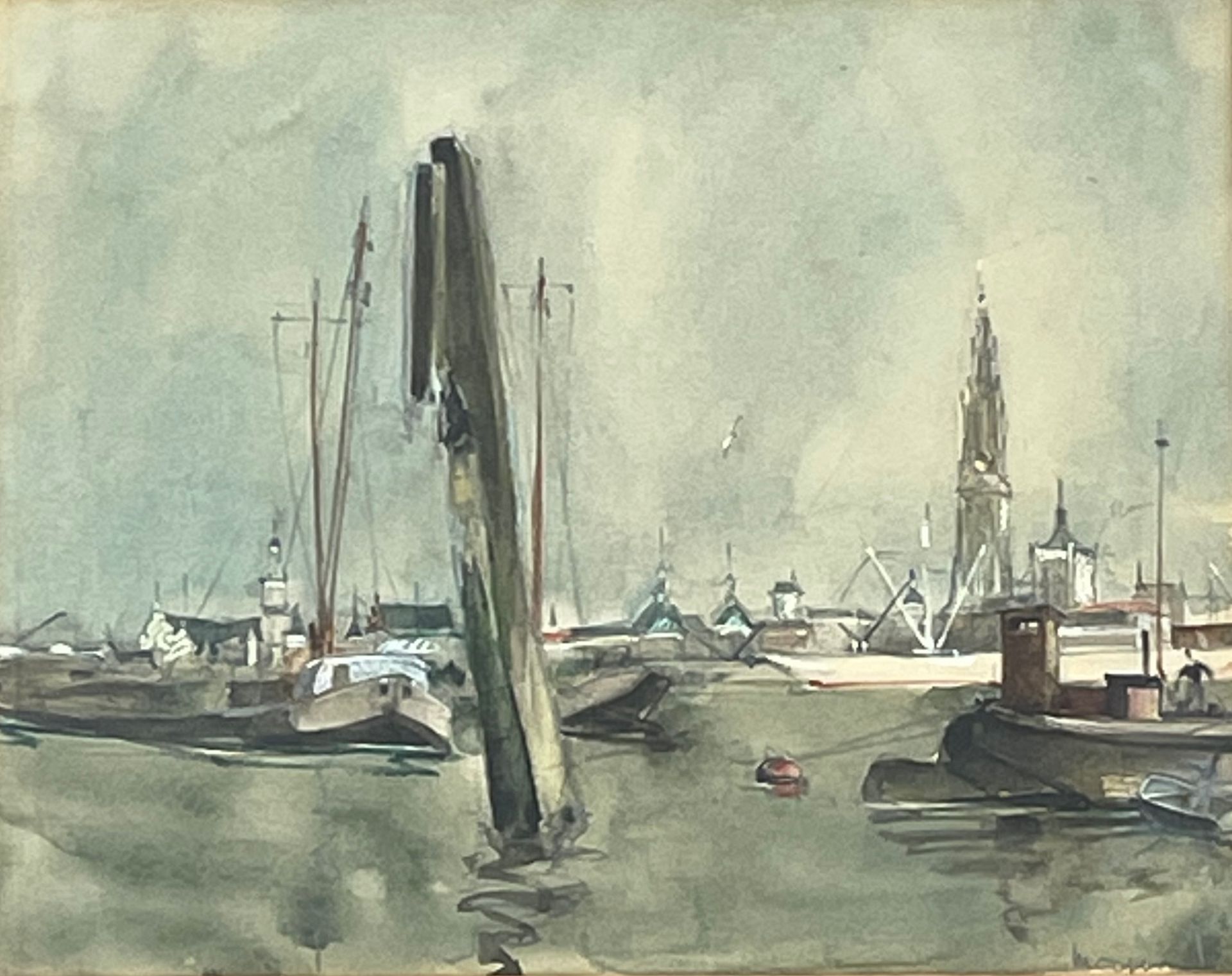MASSONET (Armand). "Fishing Port". Watercolour, signed on the lower right corner&hellip;