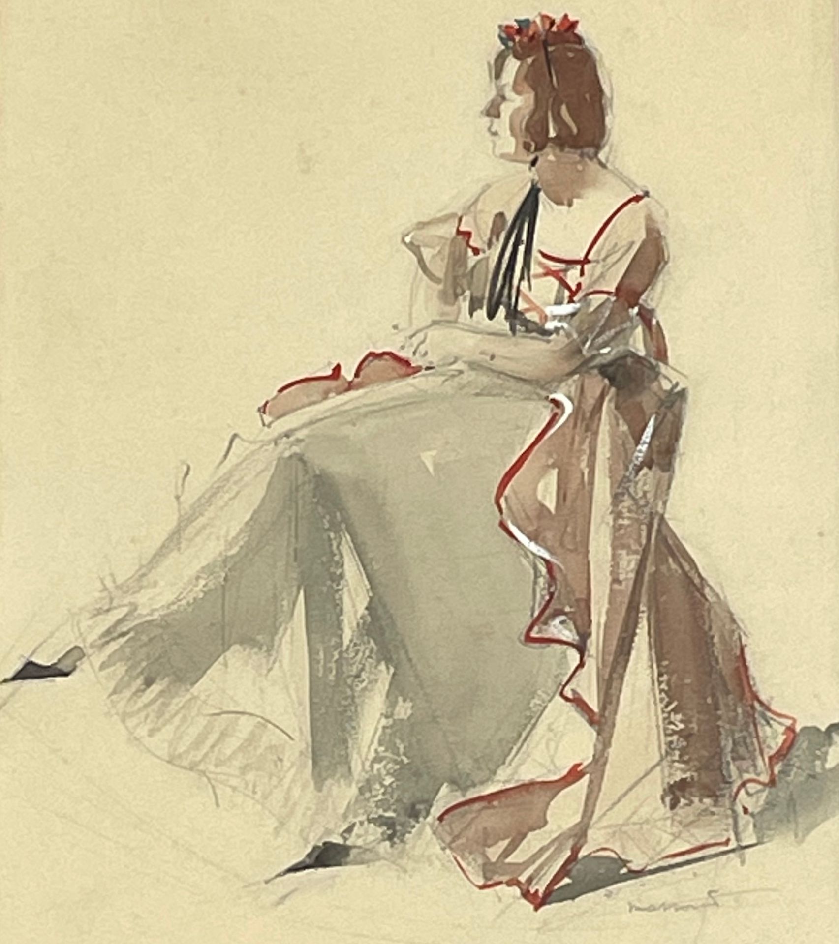 MASSONET (Armand). "Femme assise" Aquarelle sur papier, signée, montée sous cadr&hellip;