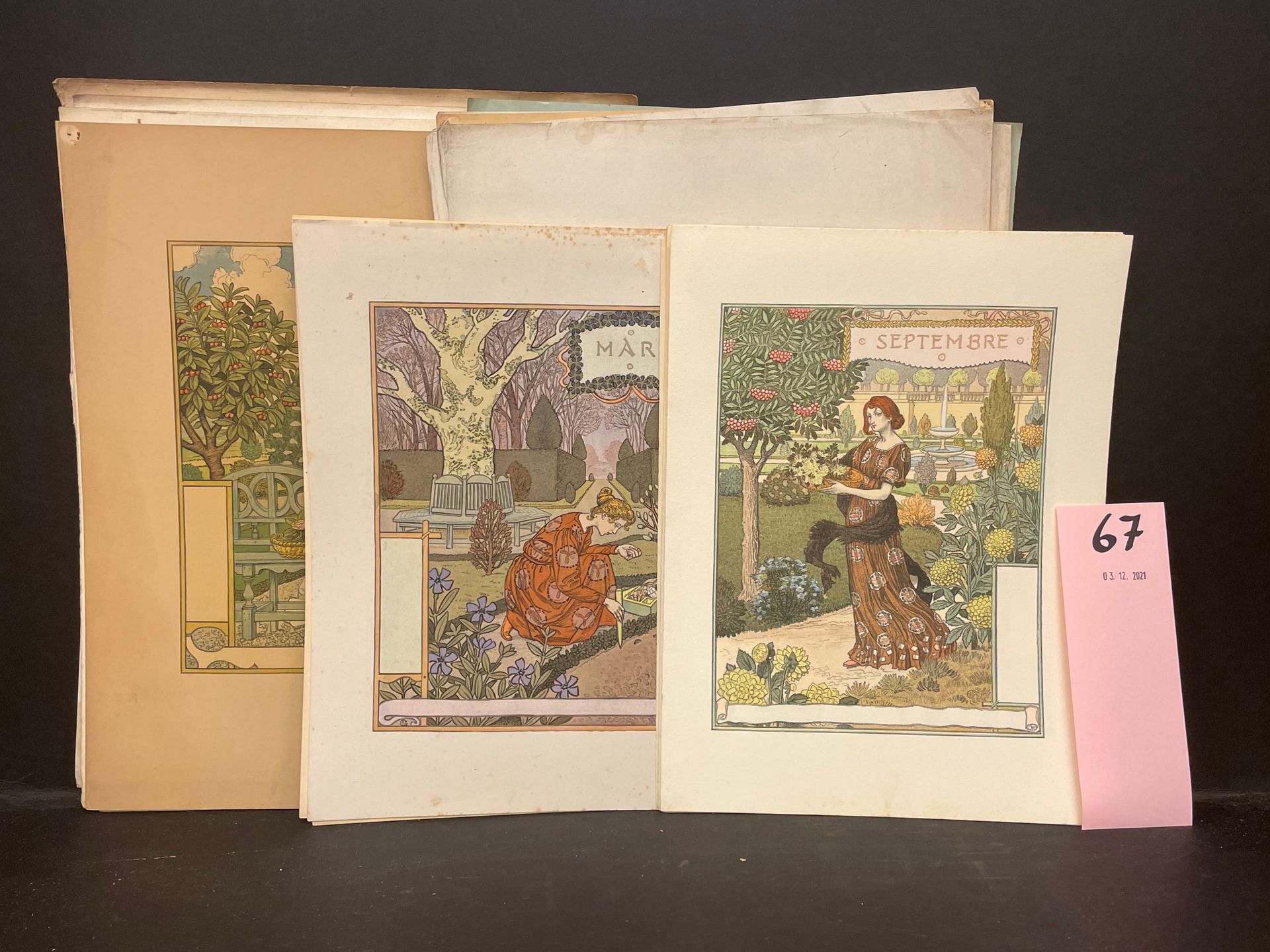 GRASSET (Eugène). Calendario dell'anno 1896. Set di 12 fogli che misurano +/- 27&hellip;