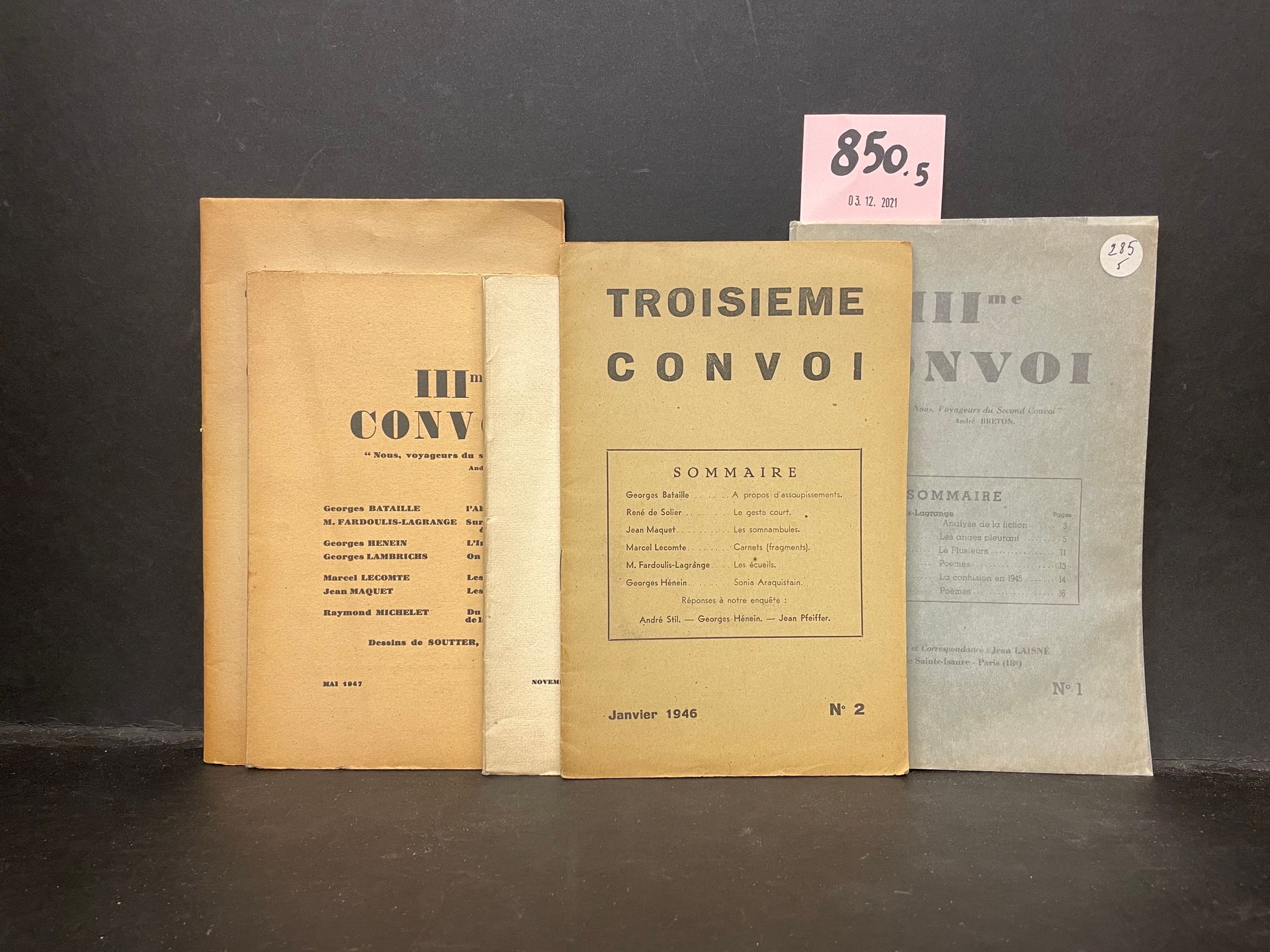 Null 全集--"第三支车队"。N°1至5。P.，1945-1951，5册，小8°，装订或装订。由Michel Fardoulis-Lagrange导演的这一&hellip;