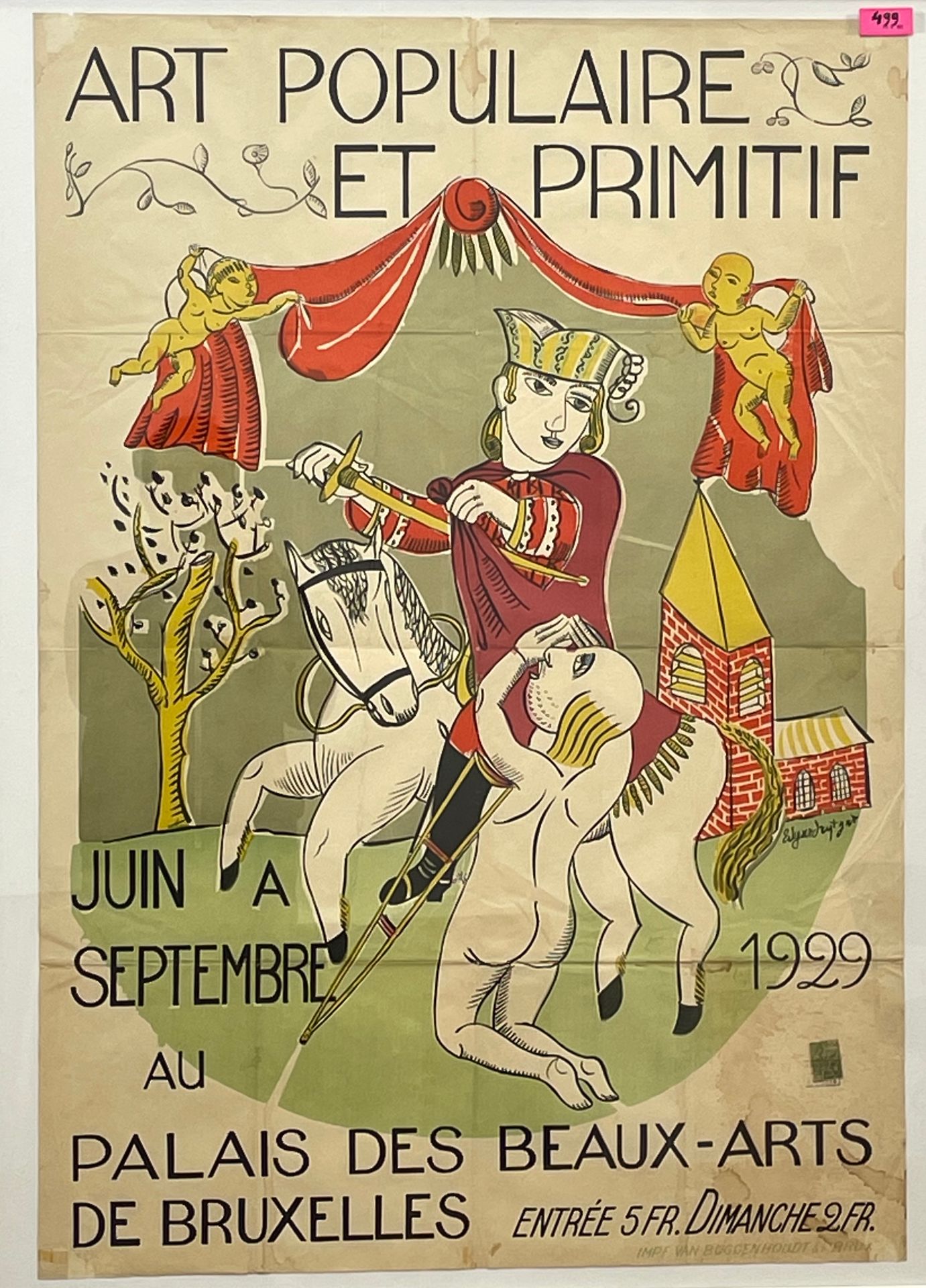 TYTGAT (Edgard). "民间和原始艺术"（1929）。平版印刷的海报，装在一个白色的木框里。限量40册，文本为法文。画框尺寸：128 x 96厘米；&hellip;