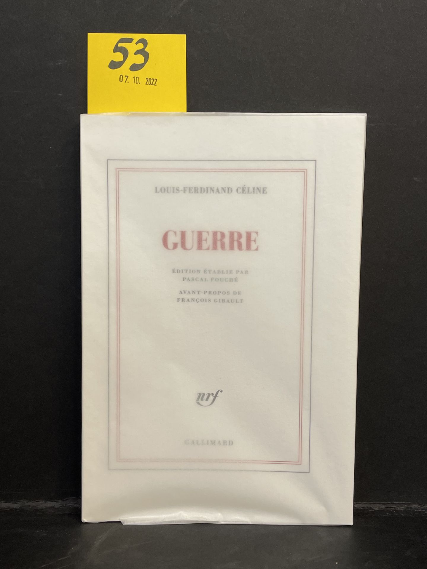 CÉLINE (Louis-Ferdinand). Guerra. P., NRF, 2022, 8°, 183 p., br., intonso. Prima&hellip;